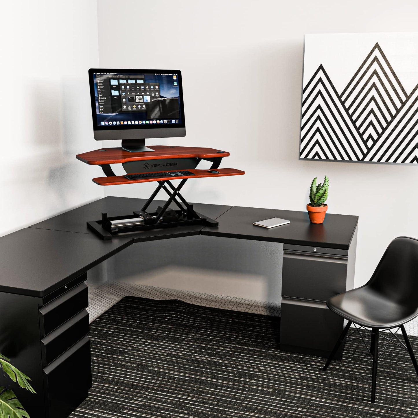 VERSADESK PowerPro 36” x 31” Corner Standing Desk Converter | 36 Inch Electric Height Adjustable Desk Riser - Sit or Stand w/programmable Controller, Keyboard Tray & USB Hub, Cherry