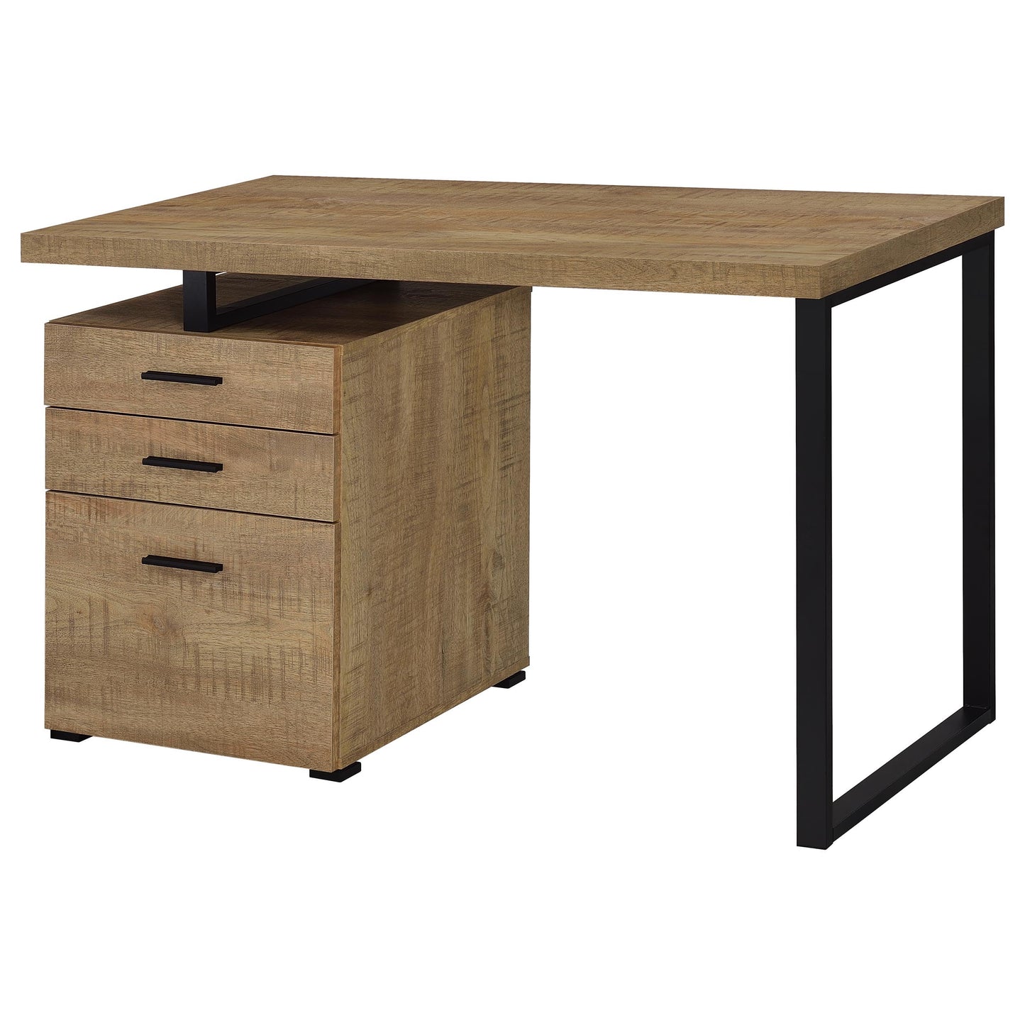 Coaster Home Furnishings - Brennan - Engineered Wood - 47-Inch 3-Drawer Computer Desk with File Cabinet and Open Metal Leg - Home Office - Mango and Black - 800787