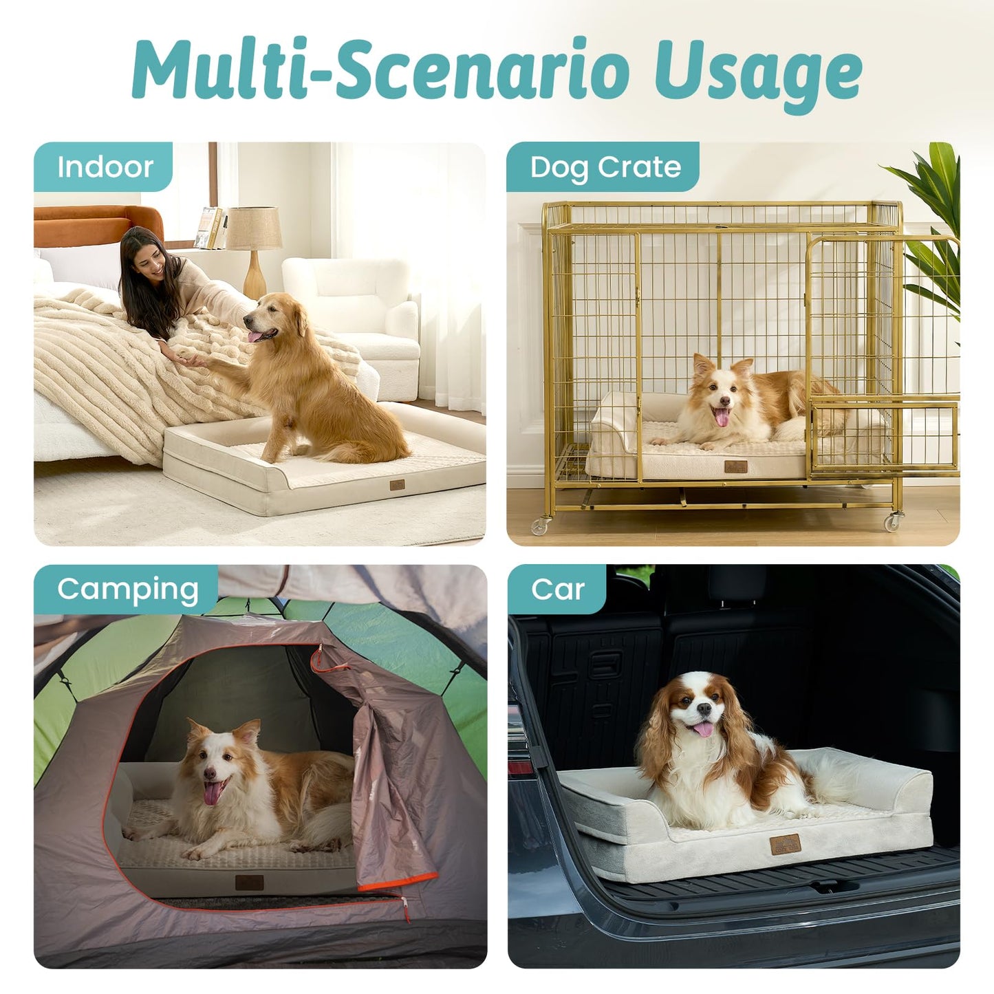 COZY KISS Orthopedic Dog Bed for Extra Large Dog 44x32 inch, XL Pet Sofa, Bolster Foam Bed with Sides, Non-Slip and Egg-Crate Big Dog Couch Bed with Washable Removable Cover, Beige