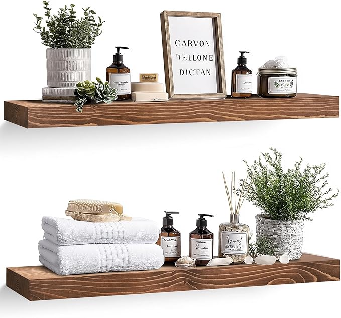 36x8x1.6 inch Floating Shelves Set of 2 – Solid Wood Rustic Brown Wall Mounted