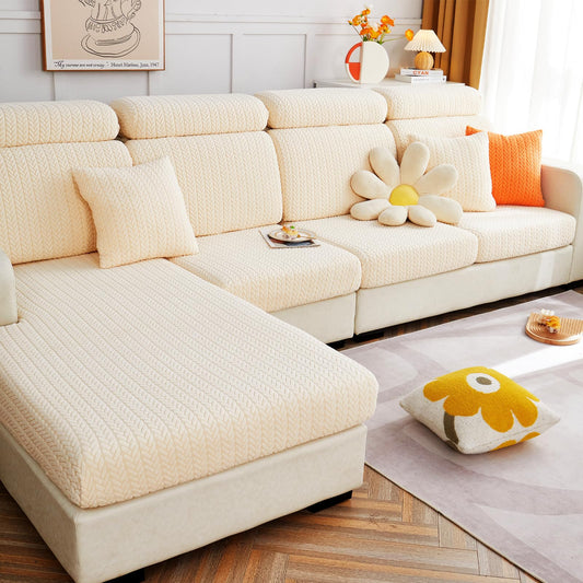 Yoovat Sofa Covers Soothing Home Sofa Covers Sofa Hero Covers Couch Cushion Covers for Dogs Stretch Couch Covers Slipcovers for Couches and Sofas (Wheat-Lvory Beige,Chaise Cover)
