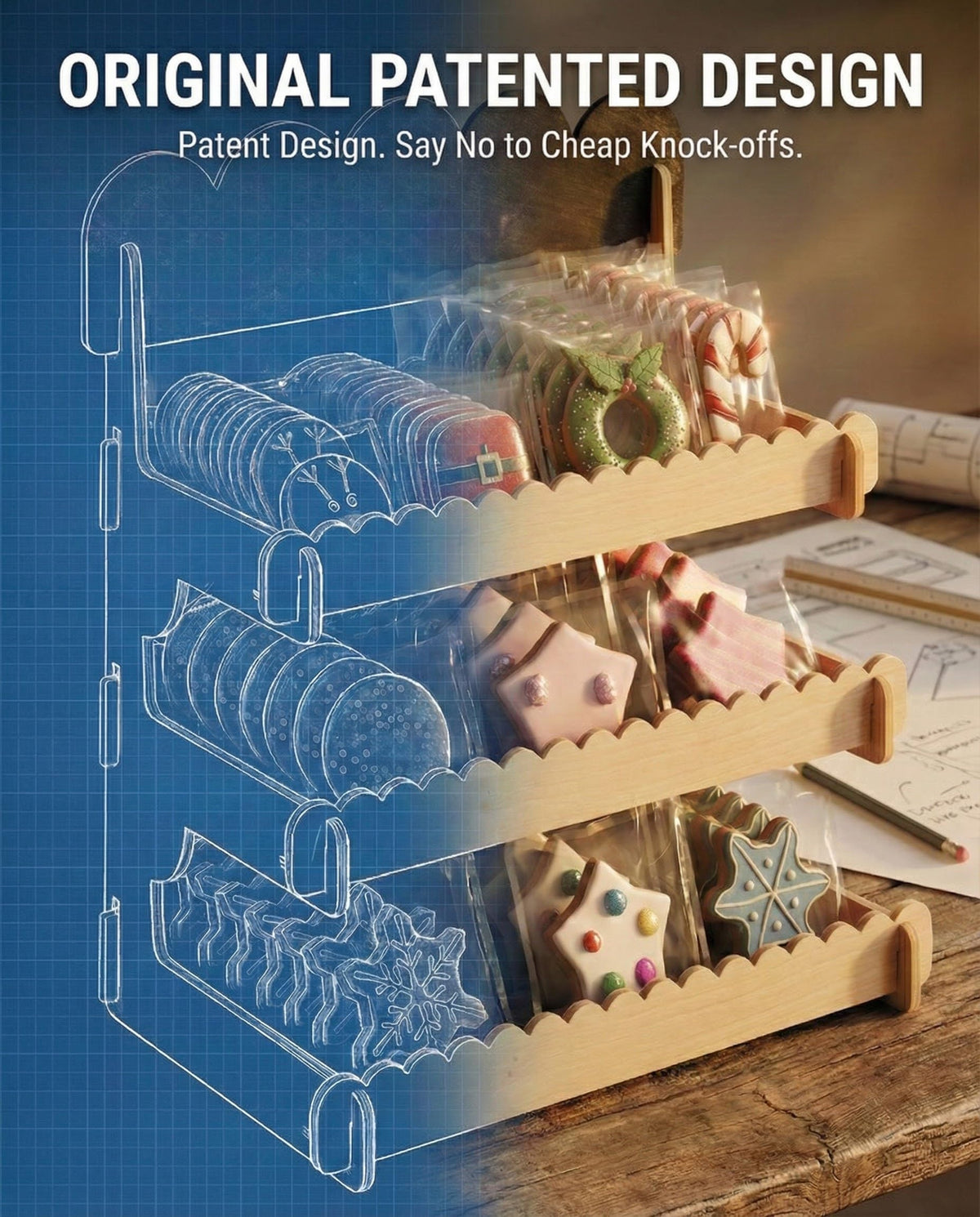 HOTCAN Wooden Cookie Display Stand with Chalkboard Sign for Bakers, Vendors, Craft Fairs | Pastry Display for Market Booths & Events | 4 Tiered Cookie Display for Muffins, Cakes, and Pastries(Natural)