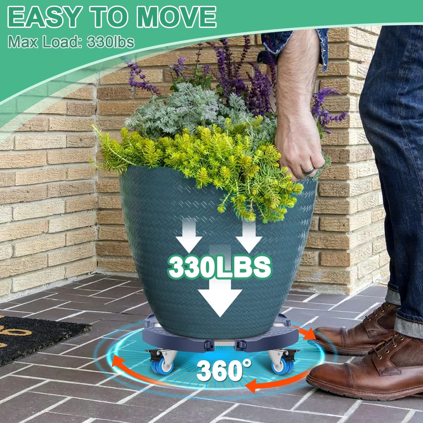 sanyi Plant Caddy with Wheels, 15-22" Adjustable Plant Stand with Wheels Heavy Duty, Rolling Plant Stand, Plant Cart for Outdoor Planters, Plant Pots, Trash Can Dolly, Garden Pot Mover