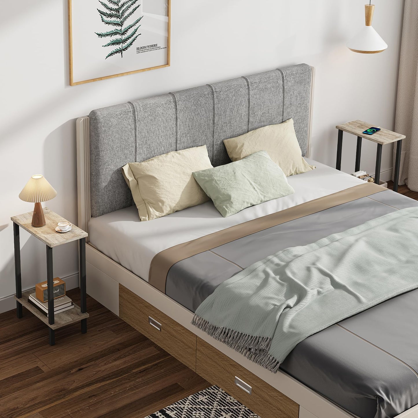 TUTOTAK Small Side Table, Narrow End Table, Skinny Sofa Table, Slim Nightstand, Couch Table, Living Room, Bed Room, Greige TB01BG062