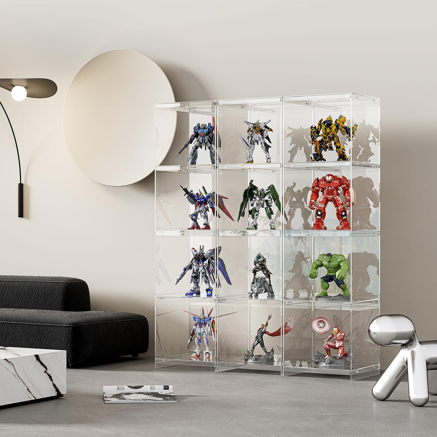 bitaycan Acrylic Display Cabinet, 4-Tier Display Case in Bedroom, Living Room, Playroom, Modern Style (16" D x 16" W x 62" H)