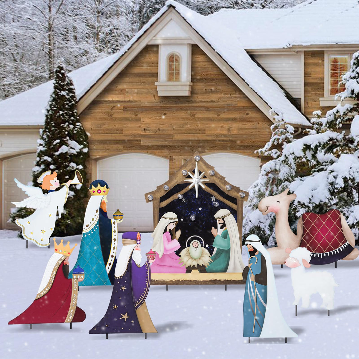 WONDER GARDEN Christmas Metal Yard Stakes, 8 Pack Angel Nativity Yard Sign, Outdoor Nativity Scene Garden Stakes Yard Signs, Outdoor Christmas Decorations for Lawn Party Outside