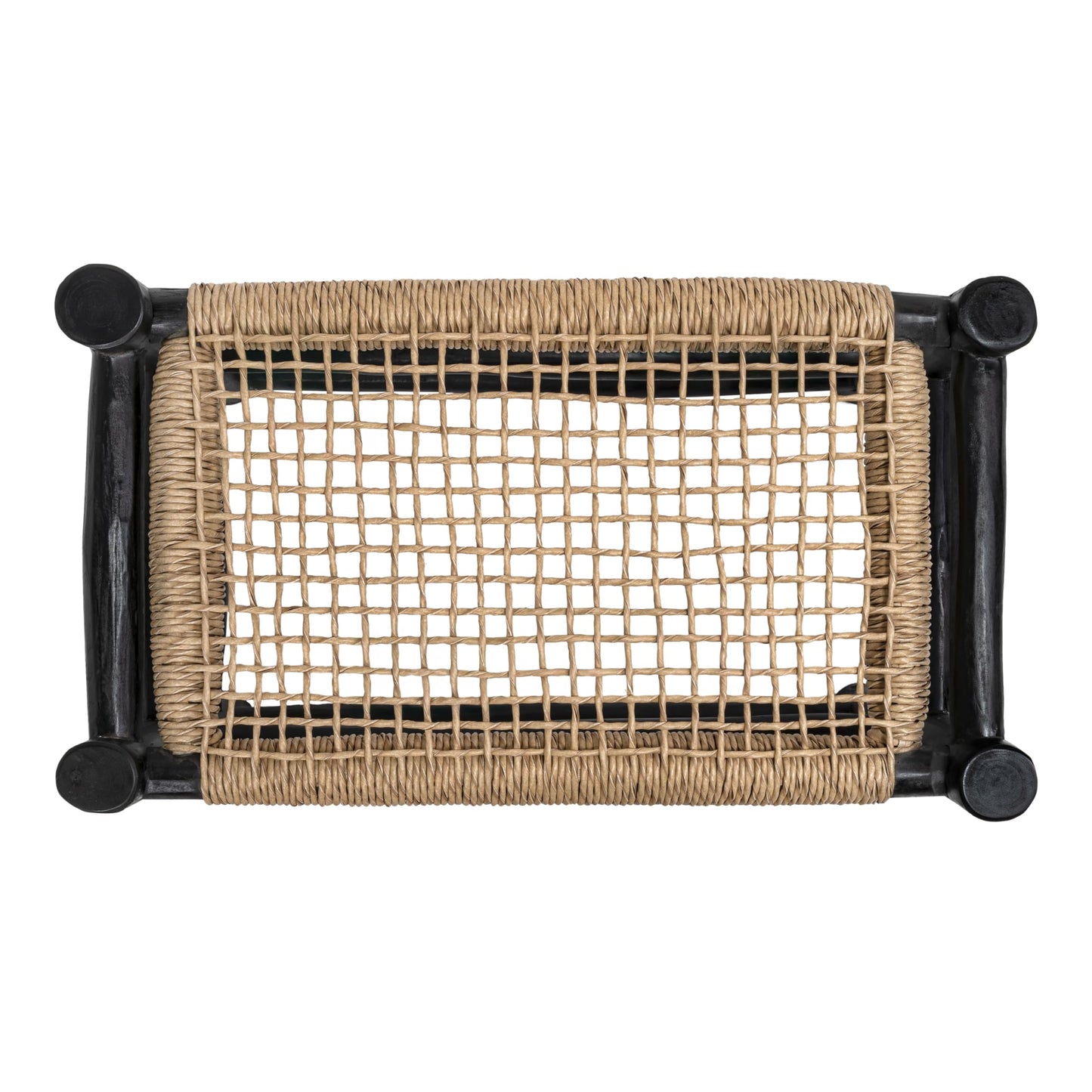 JONATHAN Y Chuck Bohemian Teak Wood Indoor Outdoor Accent Stool, 28" Handcrafted Backless Bench with Woven Synthetic Rattan Seat, Black Finish for Patio, Living Room, or Entryway STL3001B