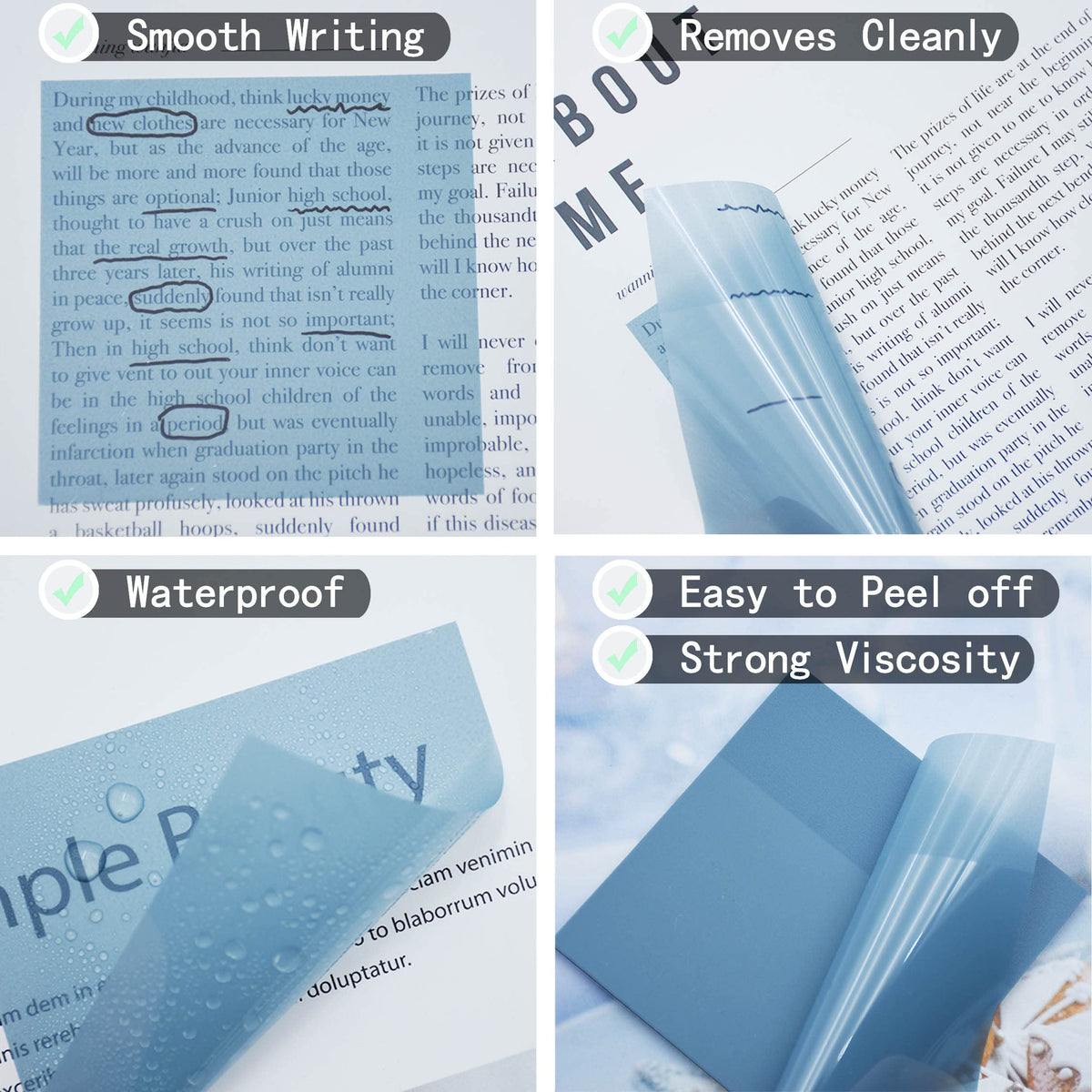 YOUDEFUL 800Pcs Transparent Sticky Notes, 3"x3" Clear Sticky Notes, Waterproof Translucent Sticky Note Pads for Books Annotation, Clear Post it Notes for Bible Study, School, Office（Morandi）
