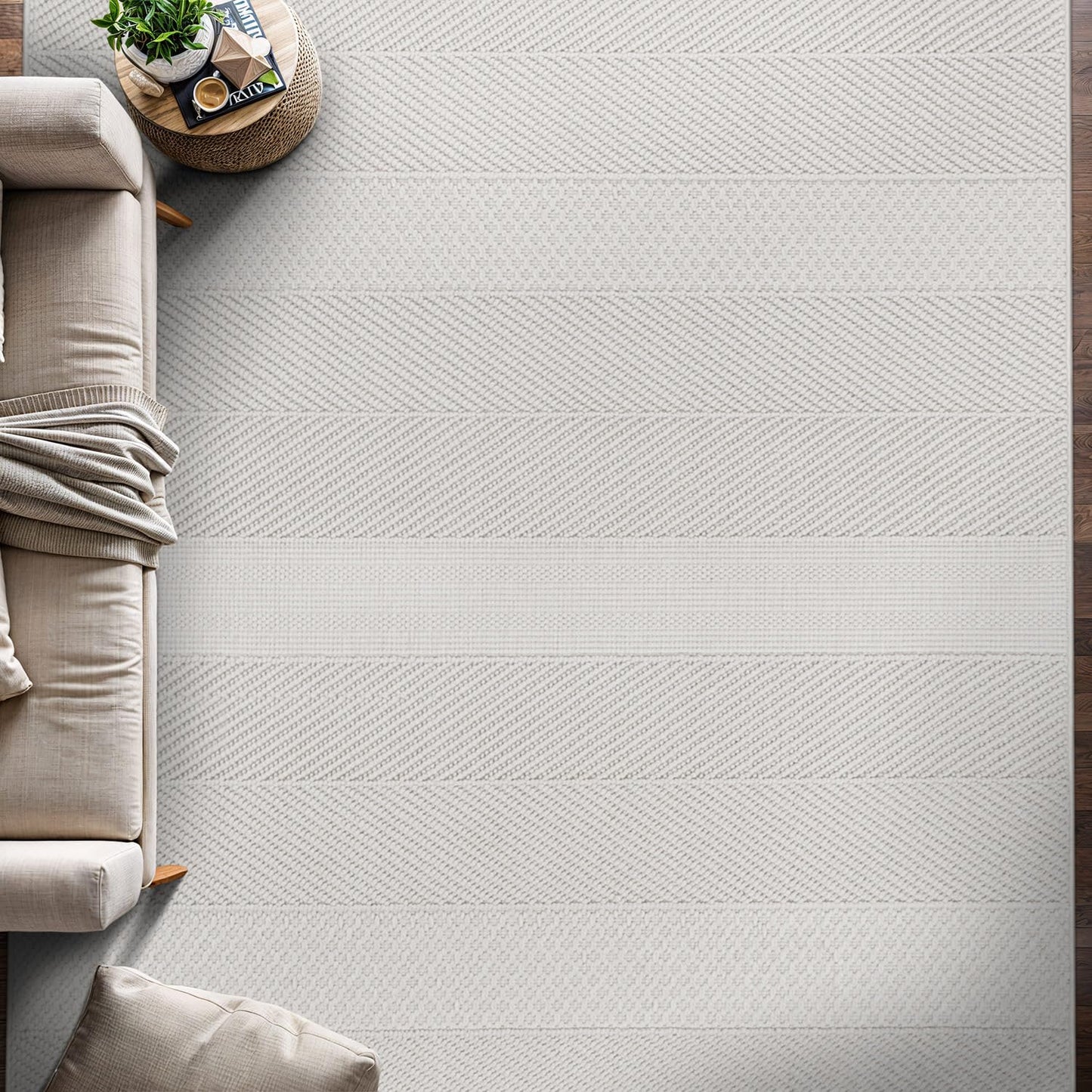 Beverly Rug Micro Loop Area Rug White 8x10 Modern Luxury Soft Boho Geometric Durable Indoor Area Rugs for Living Dining Room Office Stain Resistant Non Shedding Casual Indoor Carpet White 8 x 10