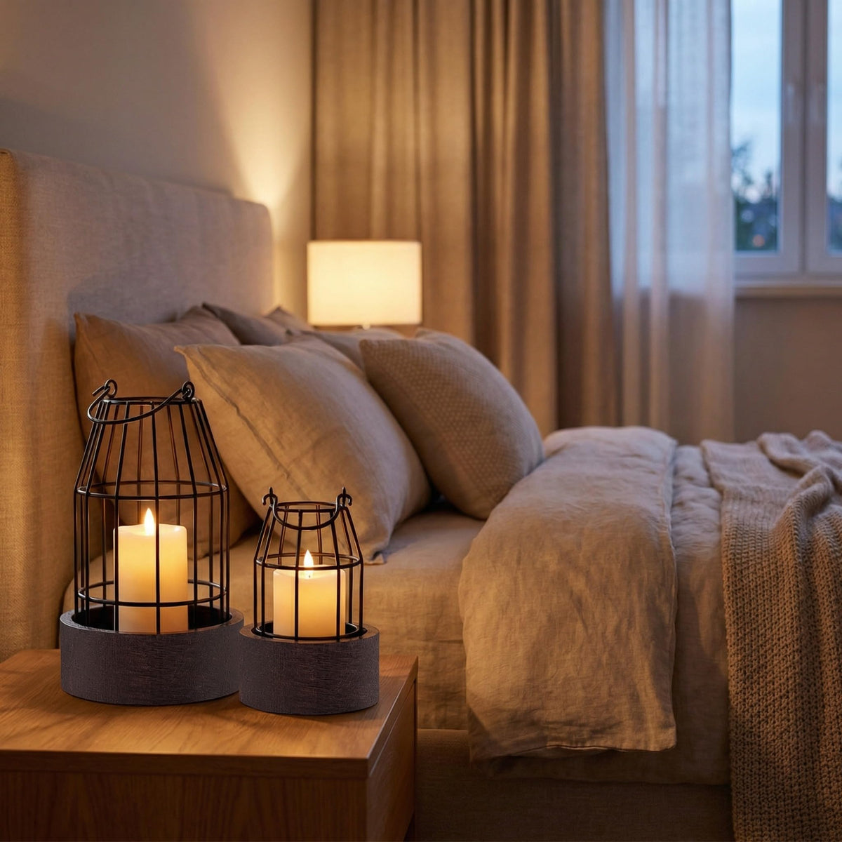 Mumufy Modern Rustic Farmhouse Candle Lantern Set of 5 (Candles are Not Included), Decorative Lanterns for Living Room Table Centerpieces Fireplace Mantle Modern Home Decor(Small,Black, Brown)
