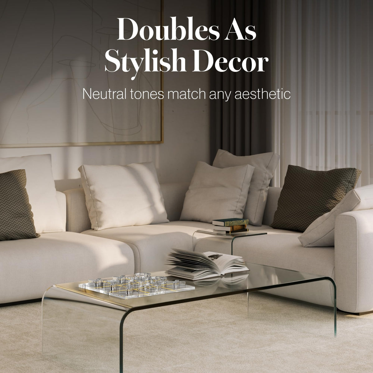 Aliz Collection Acrylic Tic Tac Toe Set - Luxury Tic Tac Toe Table Decor - Modern Coffee Table Game & Clear X and O Pieces - Decorative Acrylic Game for Home or Office - 10.23 x 10.23 x 1.06 Inches