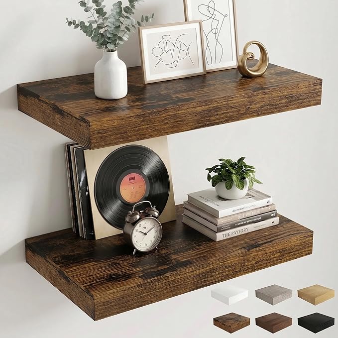 Dreamland Floating Shelves 24inch, 2 Pack Rustic Wooden Wall Shelves, Wall
