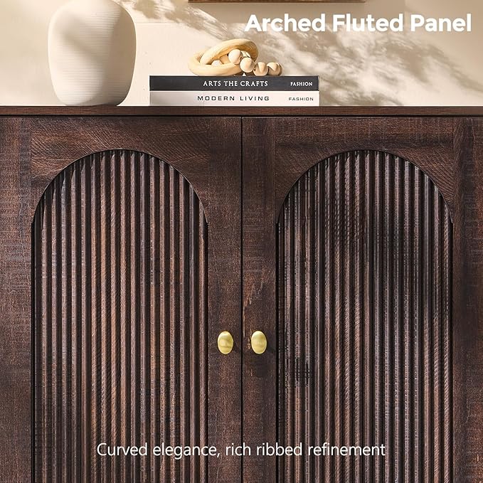 IFBUY Modern Sideboard Buffet Cabinet, 92.63" W Fluted Arched Buffet Cabinet