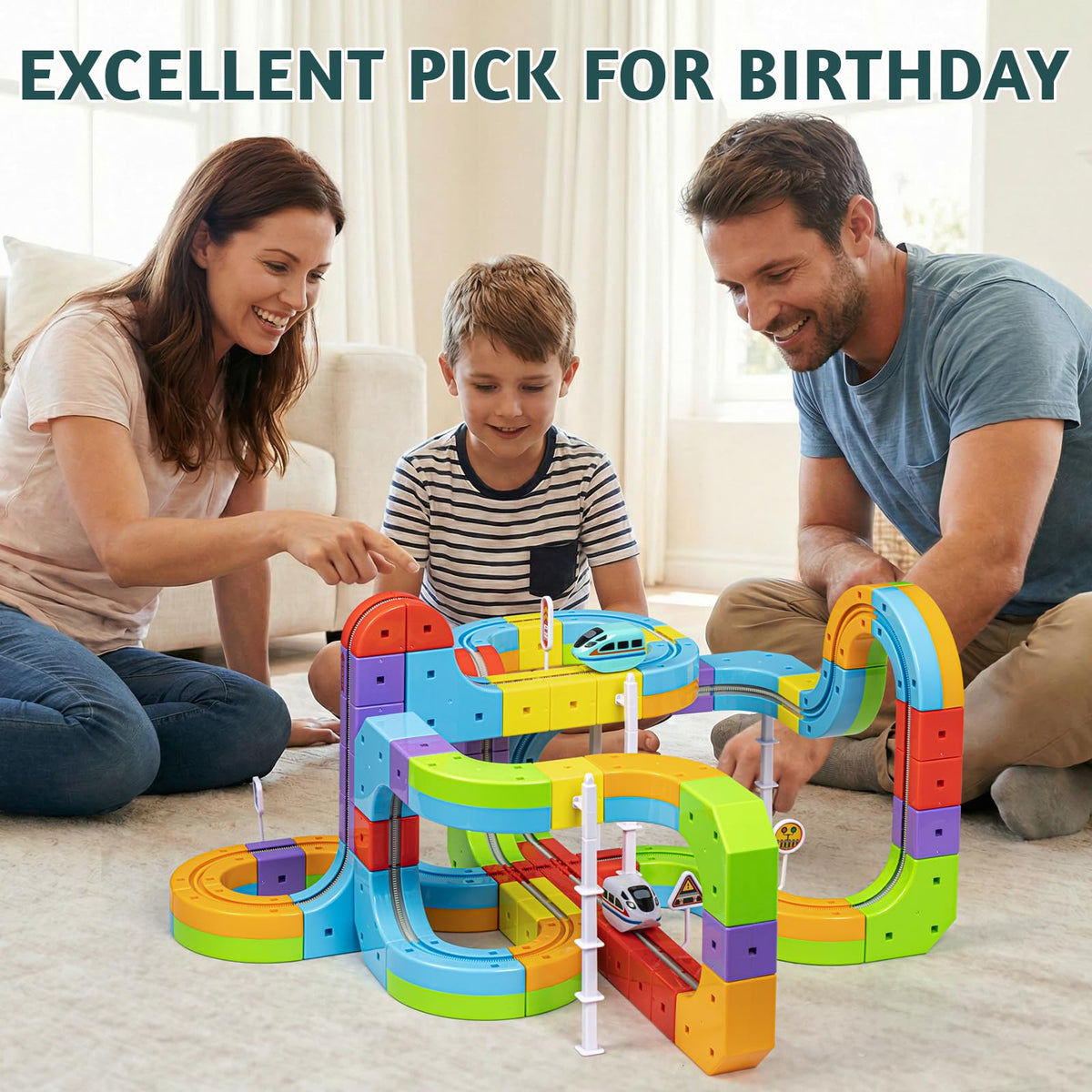 Wdebay klick Rail Electric Train Set 3D Magic Flexible Race Track for Kids 3 4 5 6 7 8 Years Old, Race Car Track with Anti-Gravity, Educational STEM LearningToy for Boys Girls Birthday