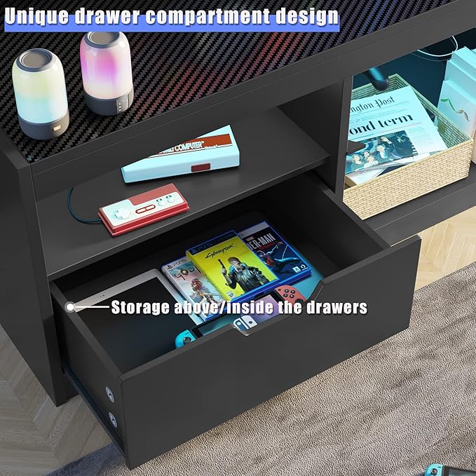 JUMMICO TV Stand, Entertainment Center LED Gaming TV Stand