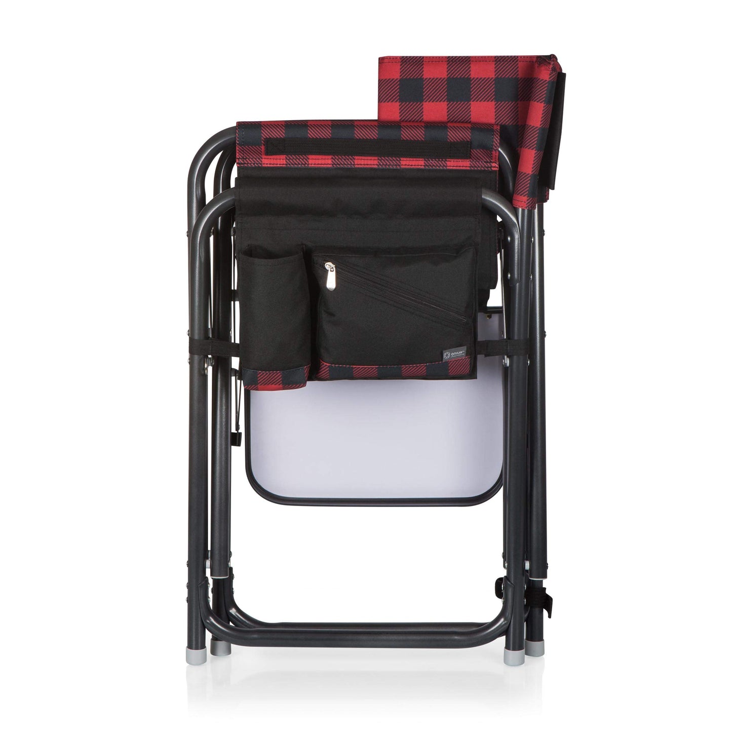 PICNIC TIME Outdoor Directors Chair with Side Table, 300 lb Capacity Folding Outdoor Beach Chair for Adults with Foldaway Backpack Straps, Armrest Caddy, and Umbrella Loop (Buffalo Plaid Pattern)