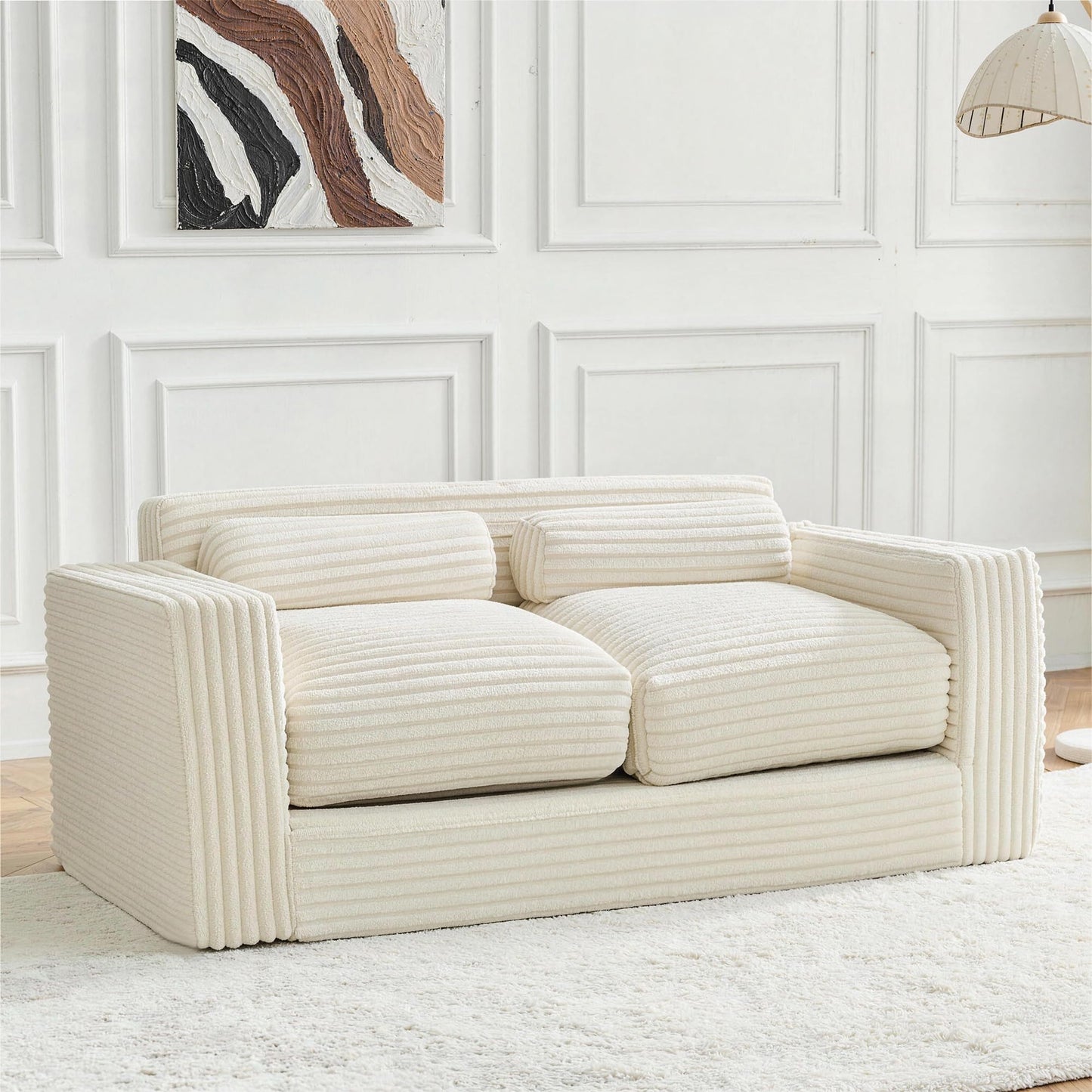 Paxato Bean Bag Chair Couch, Two Seat Giant Bean Bag Sofa for Adults, Boneless Loveseat Floor Sofa Couches for Living Room, Small Couch for Bedroom, Apartment, Office (Beige)