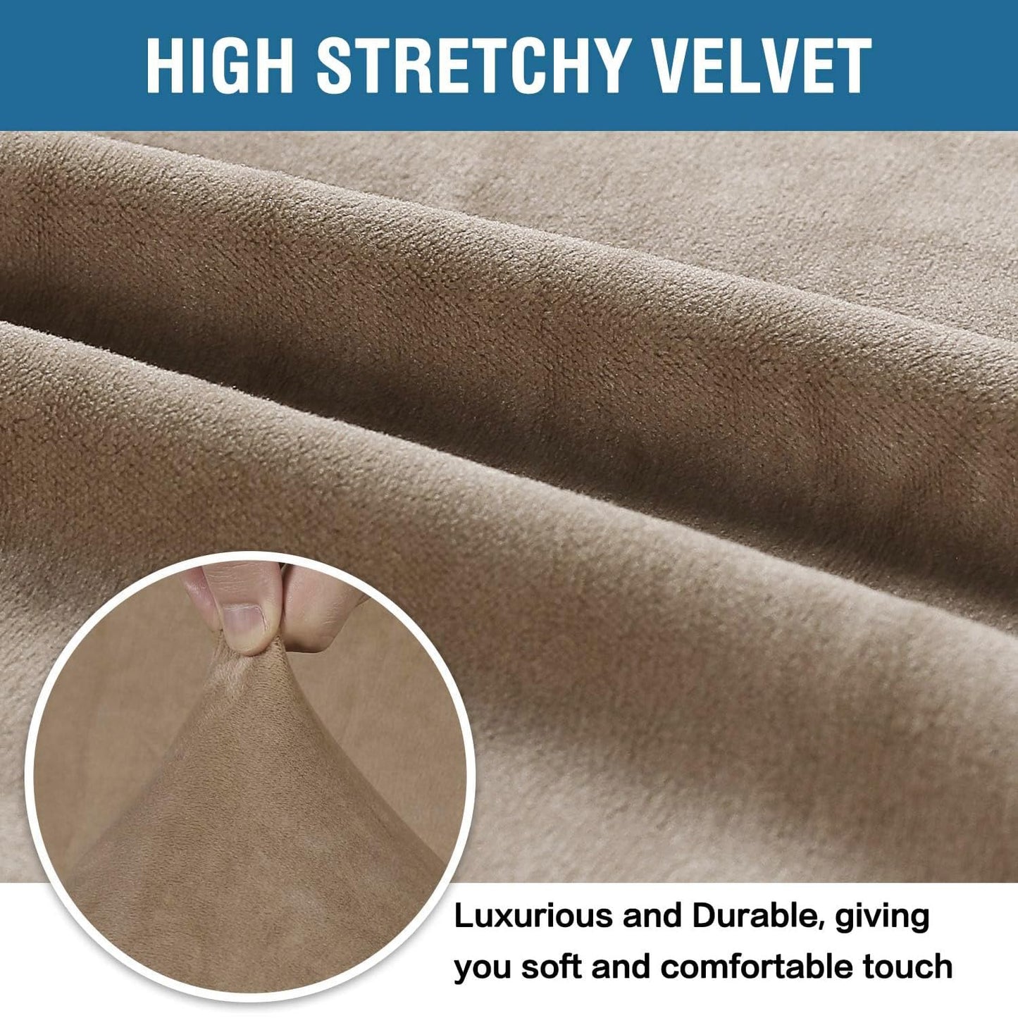H.VERSAILTEX Stretch Velvet Loveseat Covers for 2 Cushion Couch Covers for Living Room Sofa Covers Slipcovers with Non Slip Straps Bottom, Ultra Thick Comfy Velour (Width 58"-72", Camel)