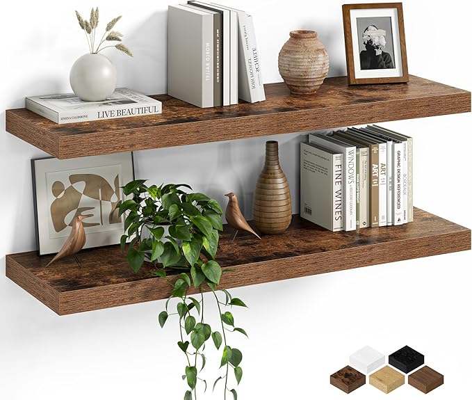 Fun Memories Floating Shelves for Wall, 30 Inch Set of 2 Rustic Wood Wall
