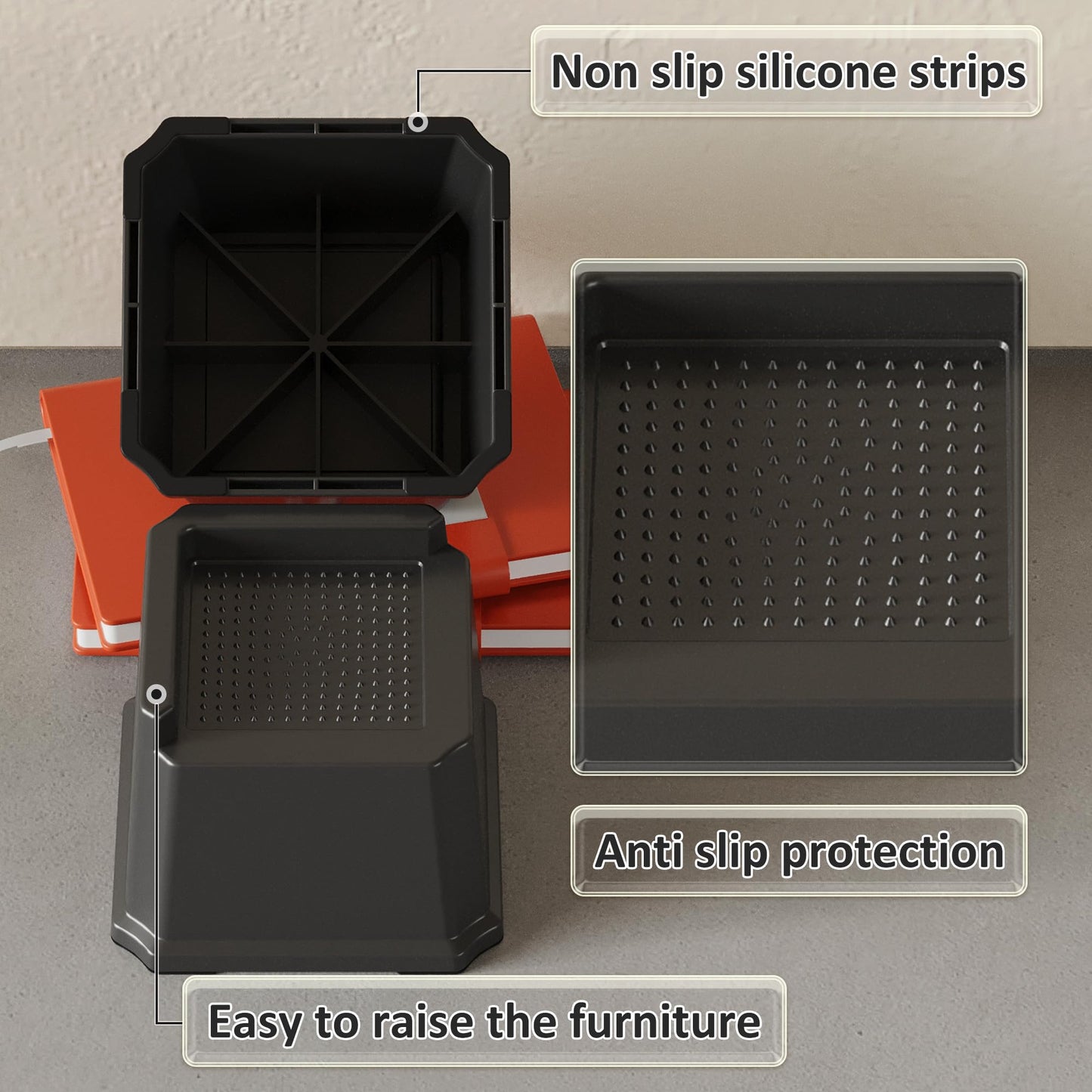 Napnapday Bed Risers 3 Inch Heavy Duty 4 Pack L-Shaped Bed Furniture Elevators 1,500 lbs Lifts Up Riser for Sofa and Table