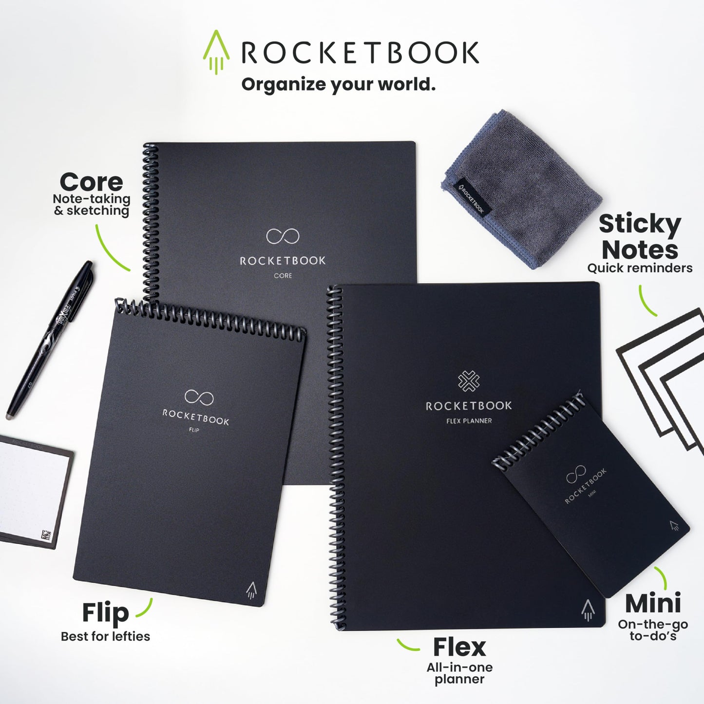 Rocketbook Core Reusable Smart Notebook, Lined Pages For School, Work and Creative Projects, Letter Size 8.5x11, Gray - Premium