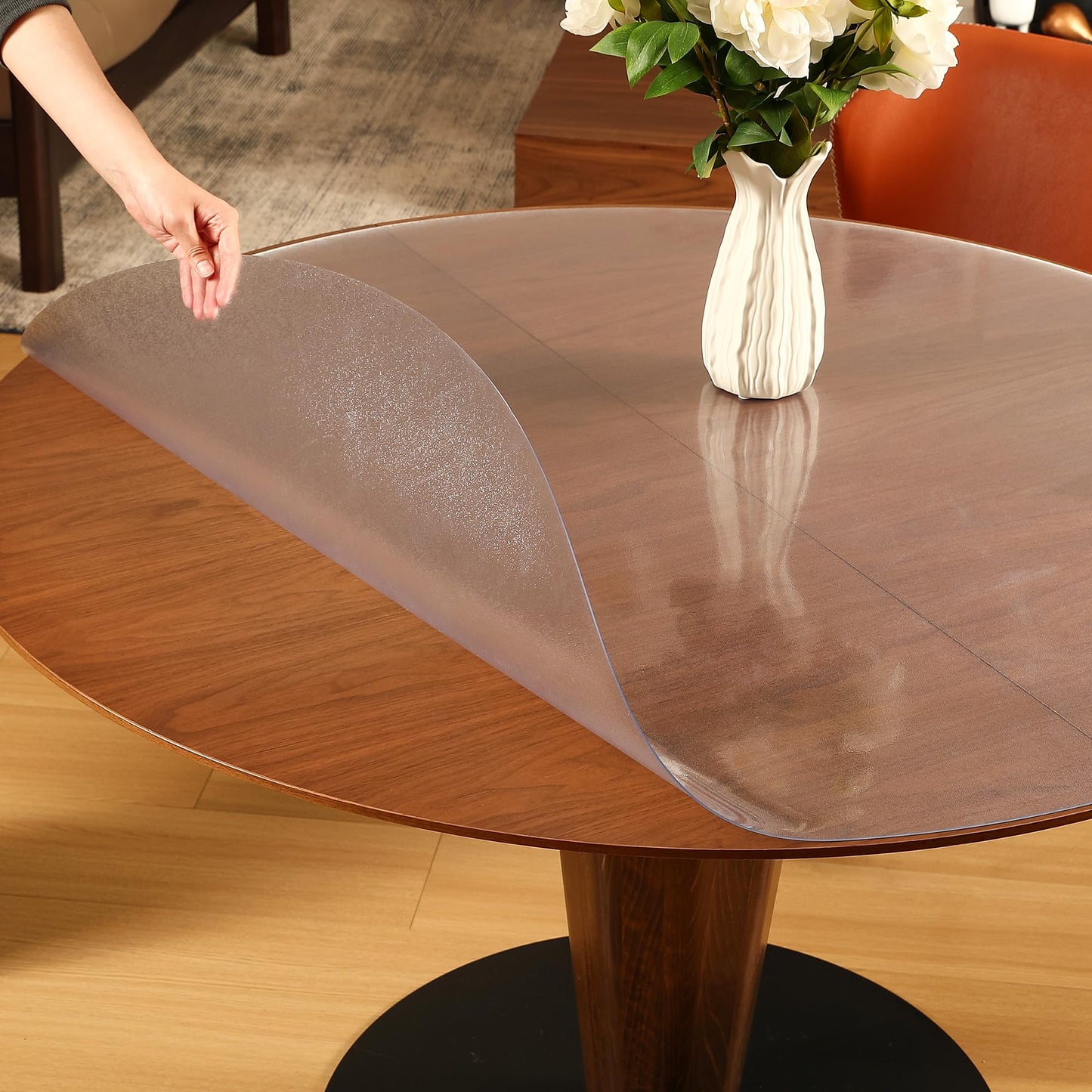 ETECHMART Frosted Round Table Cover Protector 42'', 2.0mm Waterproof Transparent Thick Vinyl Table Protector, Non-Slip Heat Resistant Clear Plastic Table Cover Protector for Coffee Table Hard Floor