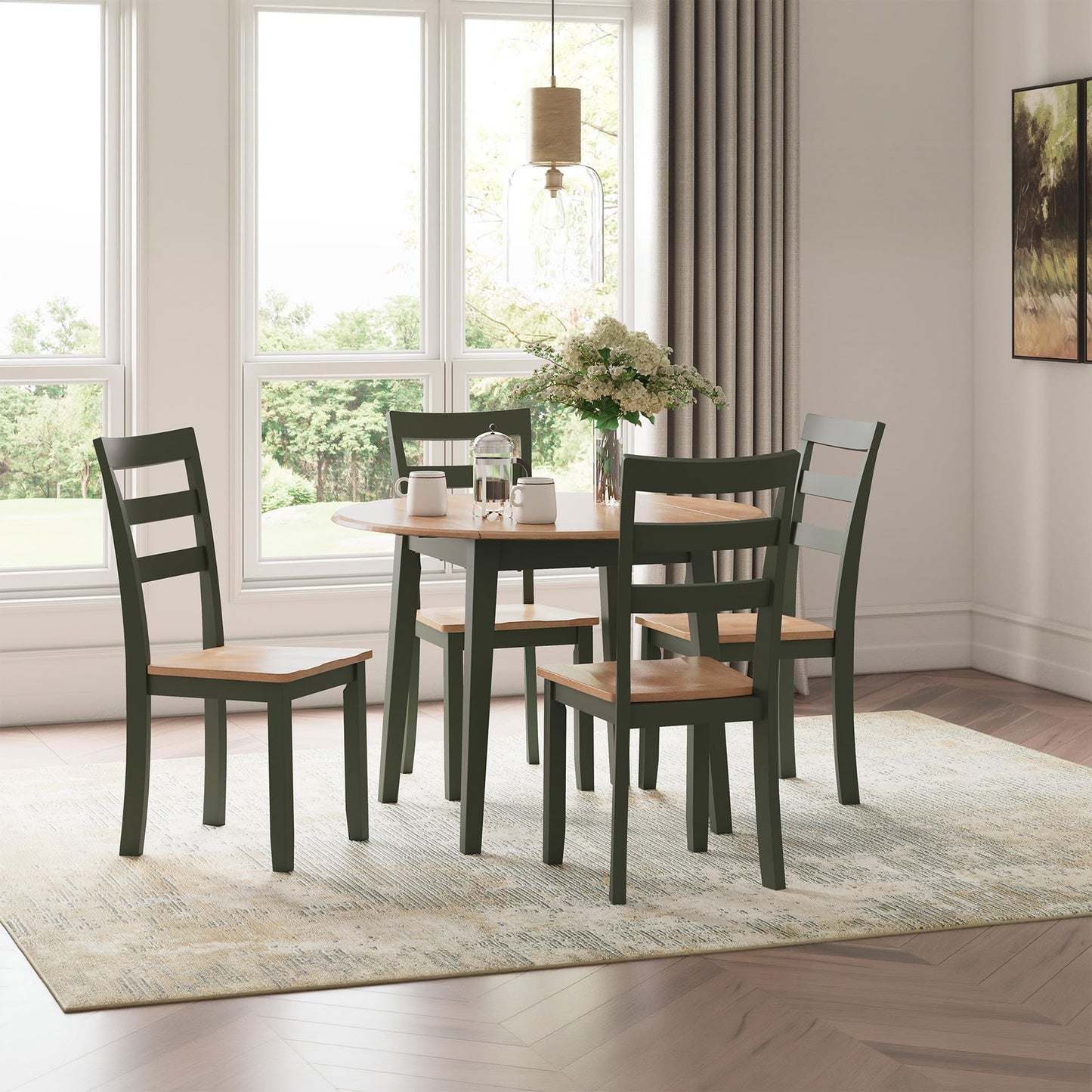 Signature Design by Ashley Gesthaven Modern Dining Drop Leaf Table with 4 Legs, Light Brown & Green
