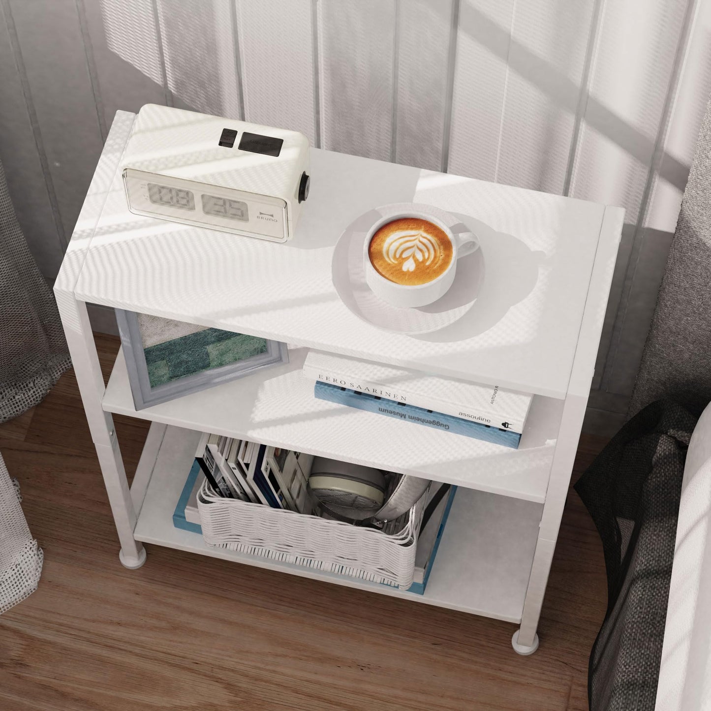 Vantimo 3-Tier Side Table, Small End Table, Sofa Side Table for Narrow Spaces, Slim End Table, Skinny Nightstand Table for Living Room Bedroom Office, White
