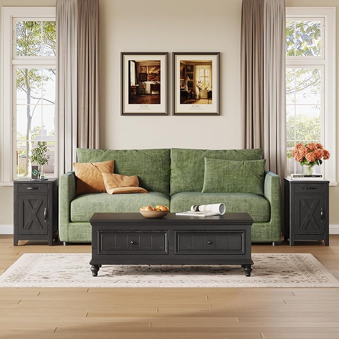 IRONCK End Table with Charging Station, Narrow Side Table
