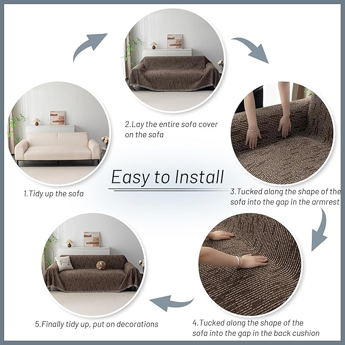 MYSKY HOME Boho Couch Cover Deep Chocolate Sofa Covers Washable, Farmhouse Sofa