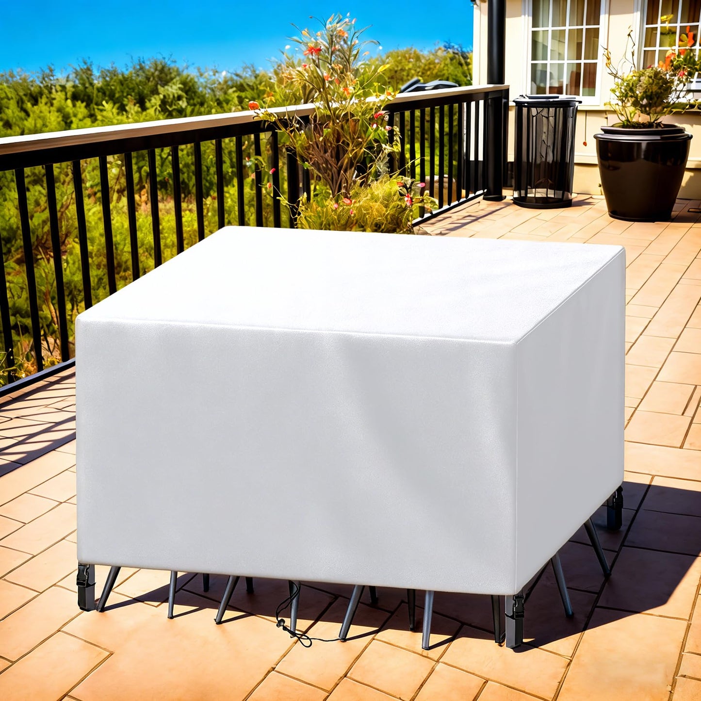 Cisvio Patio Furniture Cover Rectangle 56"(L) x 28"(W) x 28"(H), Custom Heavy Duty 420D Waterproof Outdoor Cover with Drawstring & Buckles for Table Chair Garden, Silver