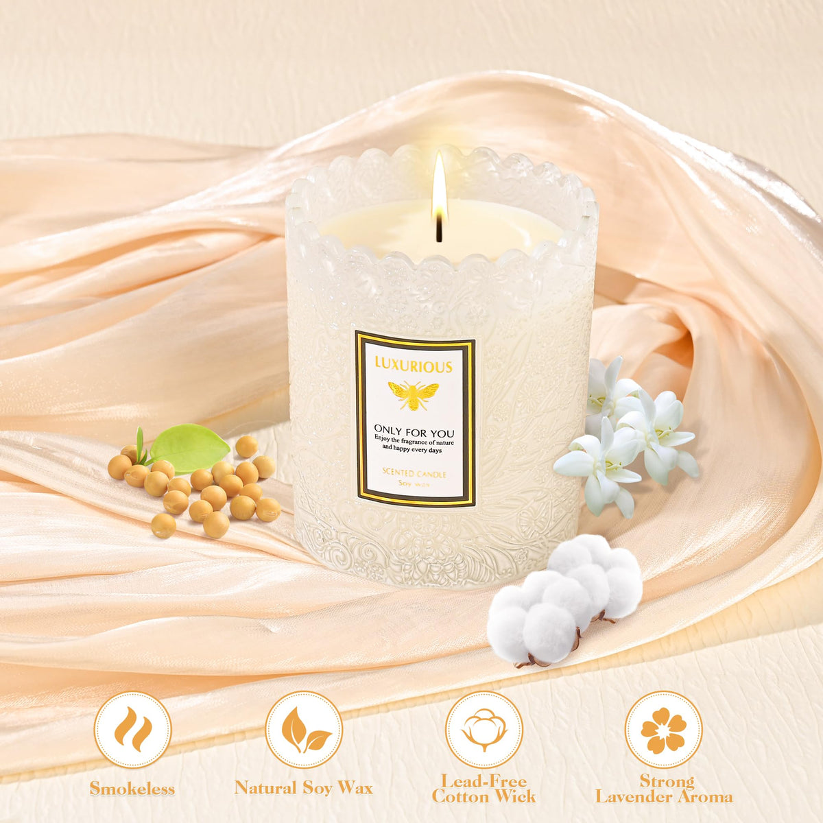 Gardenia Scented Candle, Candles for Home Scented, Gardenia Candle, Luxury Jar Candle for Women, Candles Gifts for Women, Natural Soy Wax, 7 oz 40 Hours