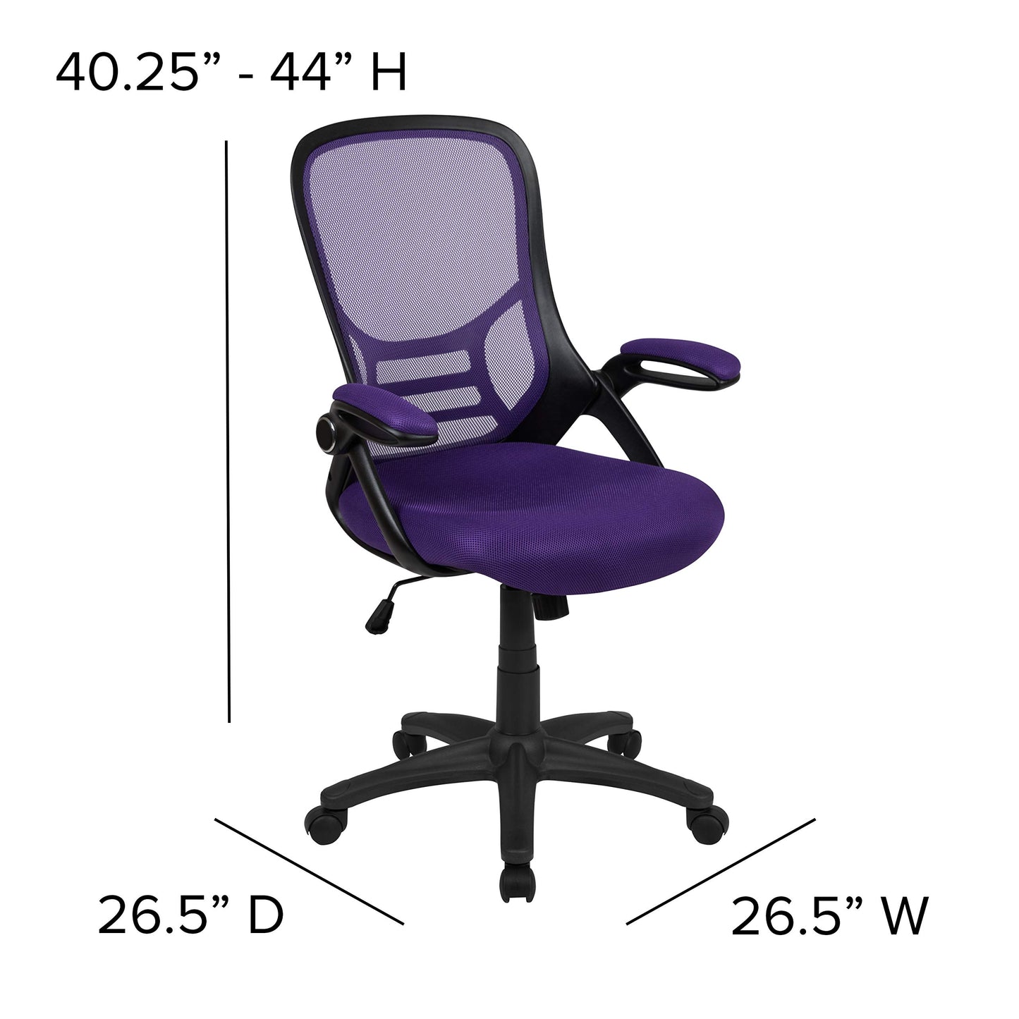 Flash Furniture Porter High-Back Swivel Office Chair with Adjustable Lumbar Support and Seat Height, Ergonomic Mesh Desk Chair with Flip-Up Armrests, Purple/Black