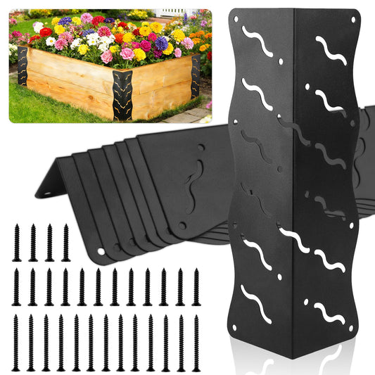 8-Pack Raised Garden Bed Corner Brackets, 11”x3”x3” Heavy Duty Metal Connectors for 20-24 Inch Flower Beds - Includes Long & Short Screws,Rust-Resistant L-Shaped Reinforced Edging