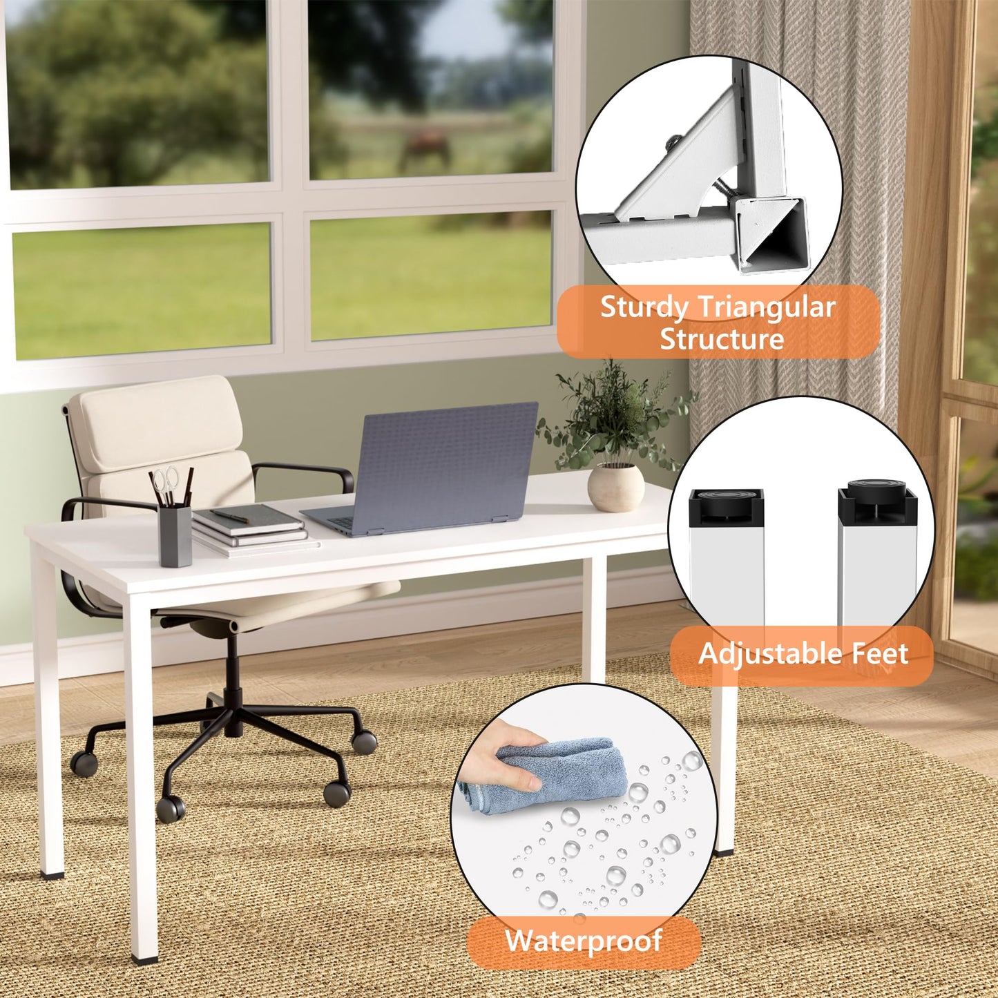 NewBeth Computer Desk for Small Space,Modern Simple Laptop Desk,Computer Table Study Writing Desk for Home Office,Dining Room,Living Room (White, 55 * 23.5in)