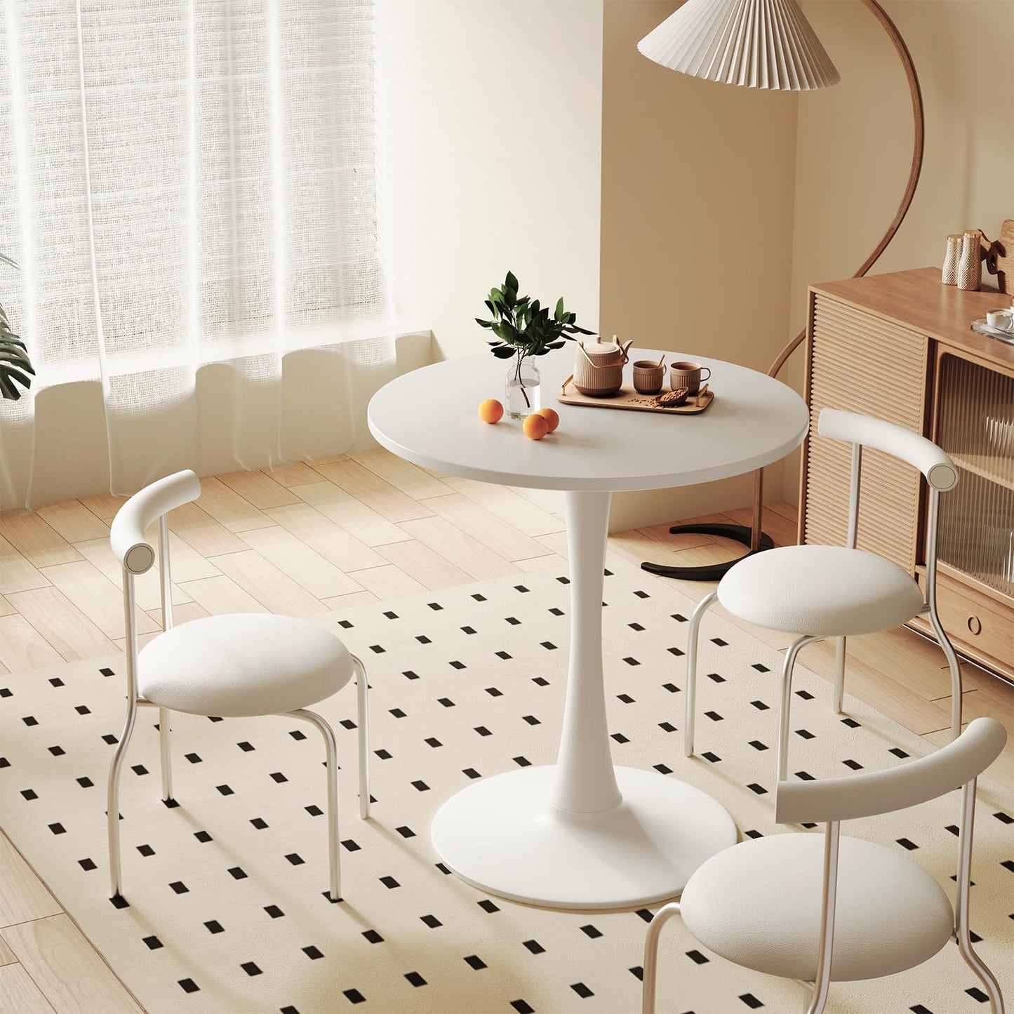 White Round Dining Table for 2 Person, 24 Inch Small Tulip Table with Pedestal for Living Room, Mid Century Modern Kitchen Tables for Office, Bistro, Pub, Bar, Wood Circle Cafe Tables,mesas de comedor