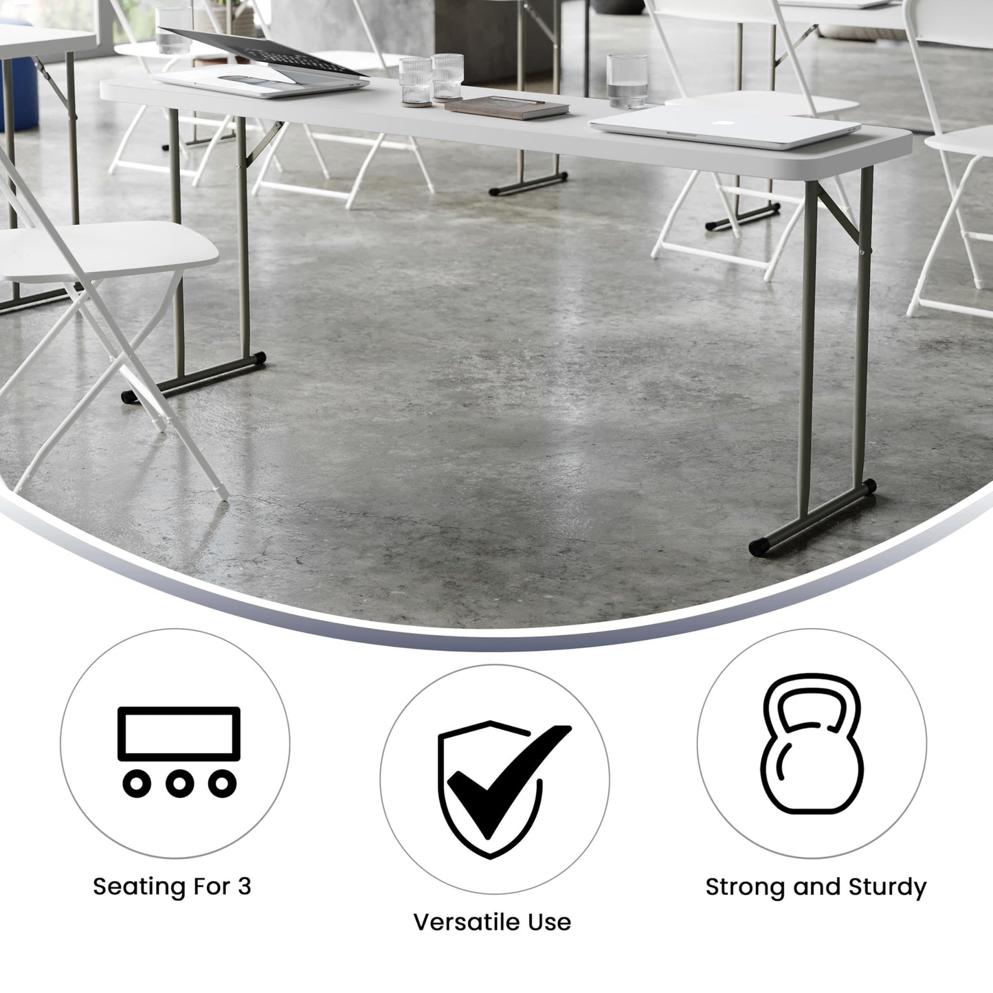 Flash Furniture Kathryn 6' Rectangular Plastic Folding Table, Long Plastic Foldable Table for Indoor/Outdoor Events, White