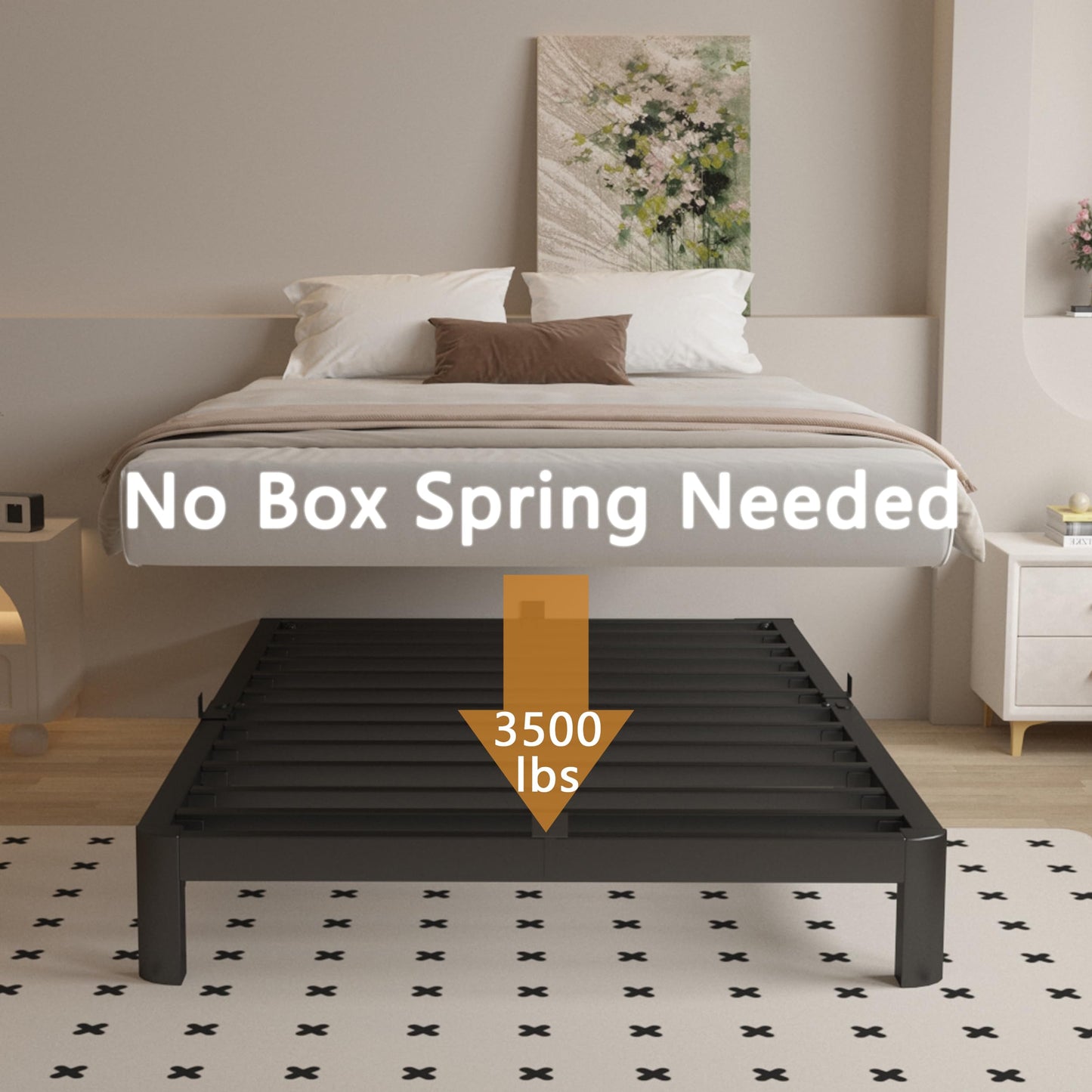 KOSOSO 4 Inch Twin Bed Frames with Metal Baffles, Black Bed Frame Twin Size No Box Spring Needed, Rounded Corner Legs, Heavy Duty Steel Platform Support, Reserved Holes, Noise Free, Easy Assembly