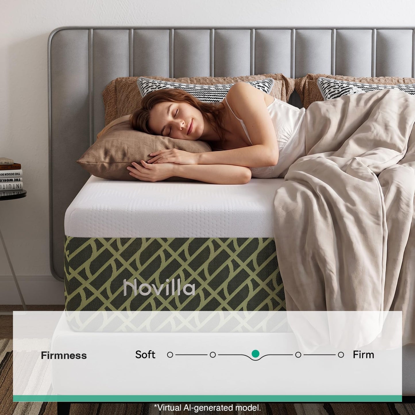Novilla Twin Mattress 10 Inch, Gel-Infused Memory Foam Mattress Twin in a Box for Spine Alignment, Cool Night Sleep & Motion Isolation, Zoned Support & CertiPUR-US Certified Foams, Green