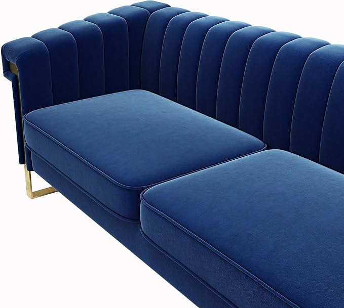 Mid-Century Modern Blue Velvet Sofa