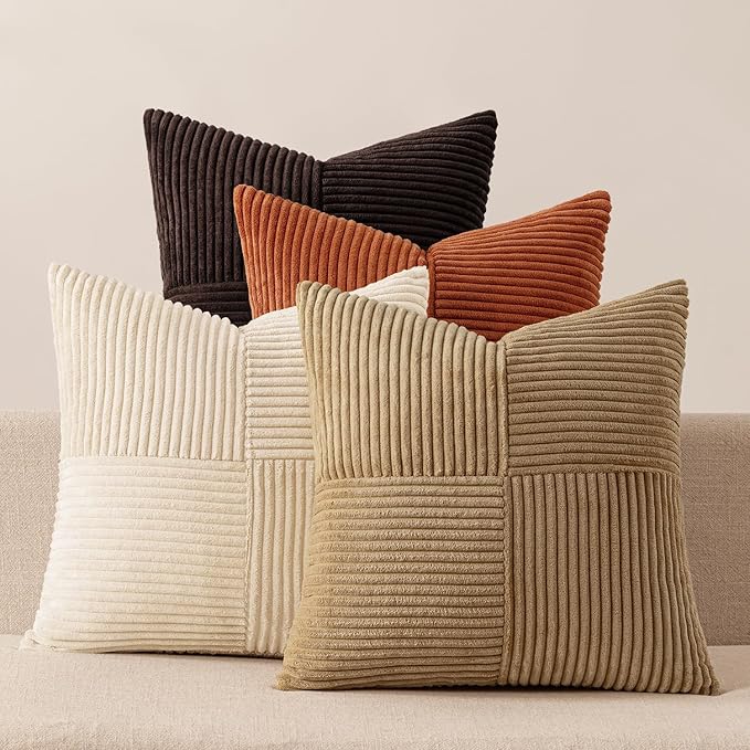 MIULEE Brown Beige Throw Pillow Covers 18x18 Inch Set of 4 Boho Farmhouse