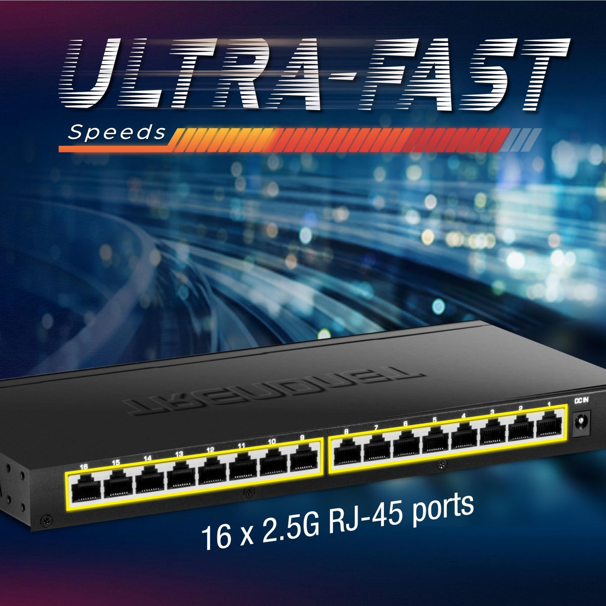 TRENDnet 16-Port Unmanaged 2.5G Desktop Network Ethernet Switch, TEG-S3160, 16 x 2.5Gb RJ-45 Ports, 80Gbps Switching Capacity, Ethernet Splitter, NDAA & TAA Compliant, Lifetime Protection, Black