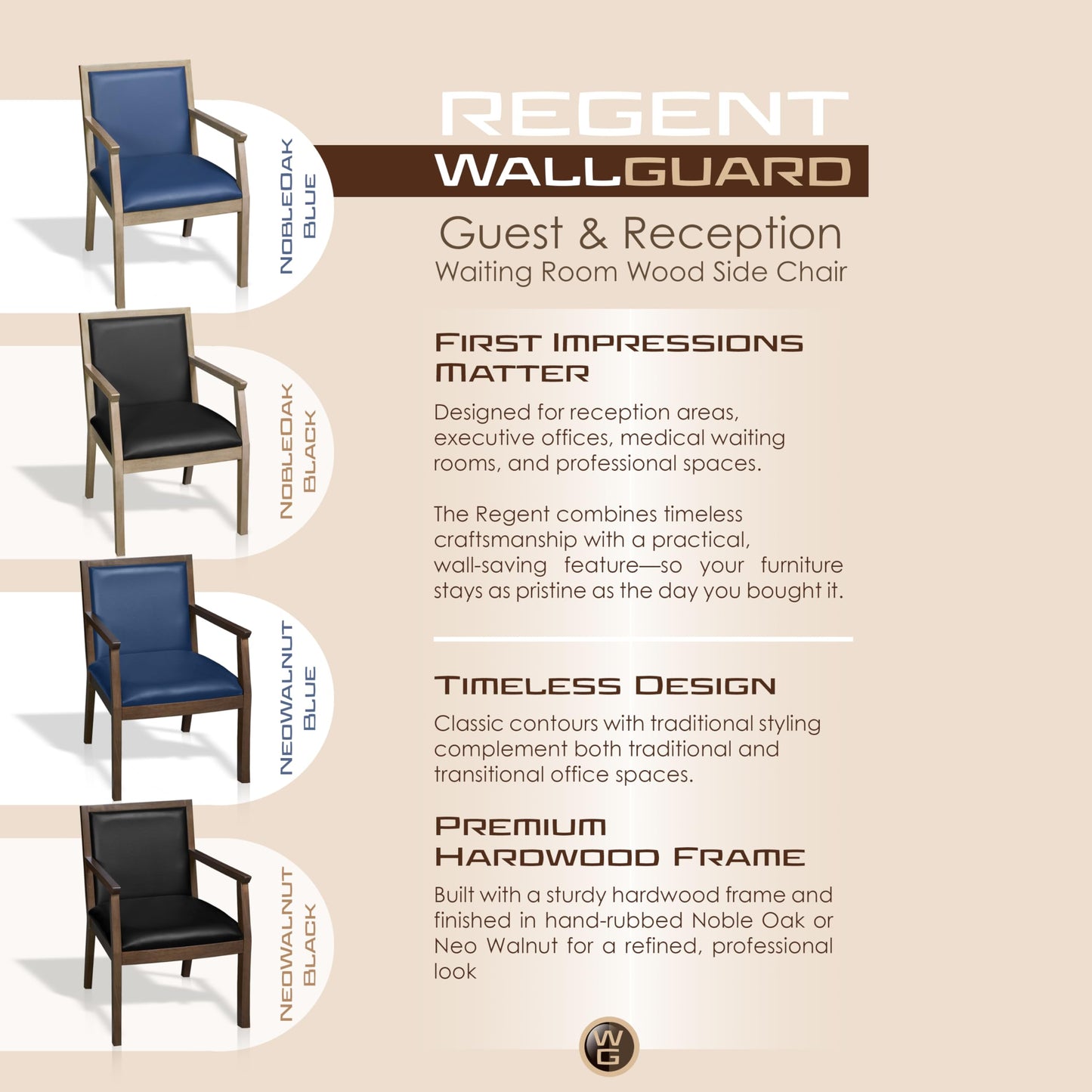 Romig Regent WallGuard Guest & Reception Waiting Room Wood Side Chair - Neo Walnut/Black Vinyl