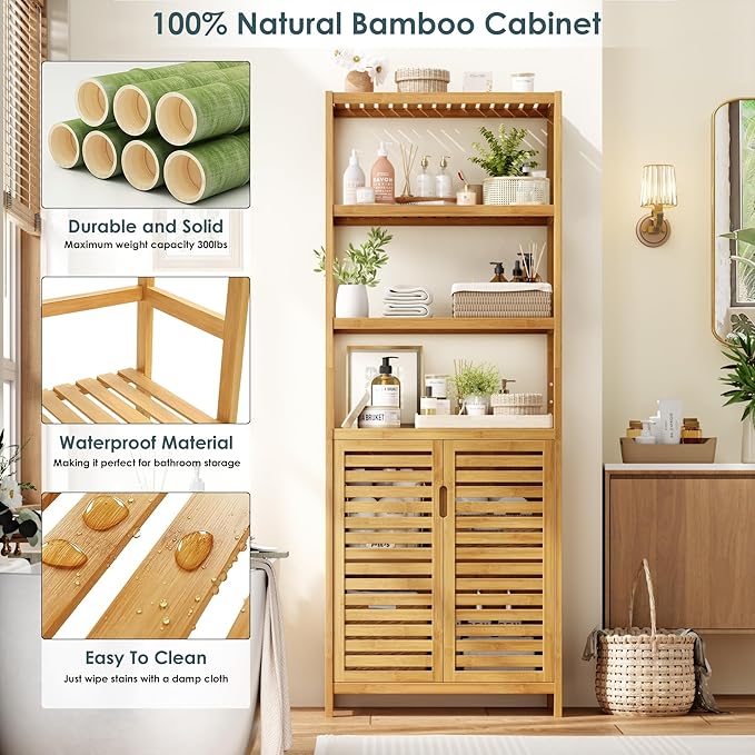 HIFIT Tall Bathroom Storage Cabinet, Corner Tall Cabinets Freestanding