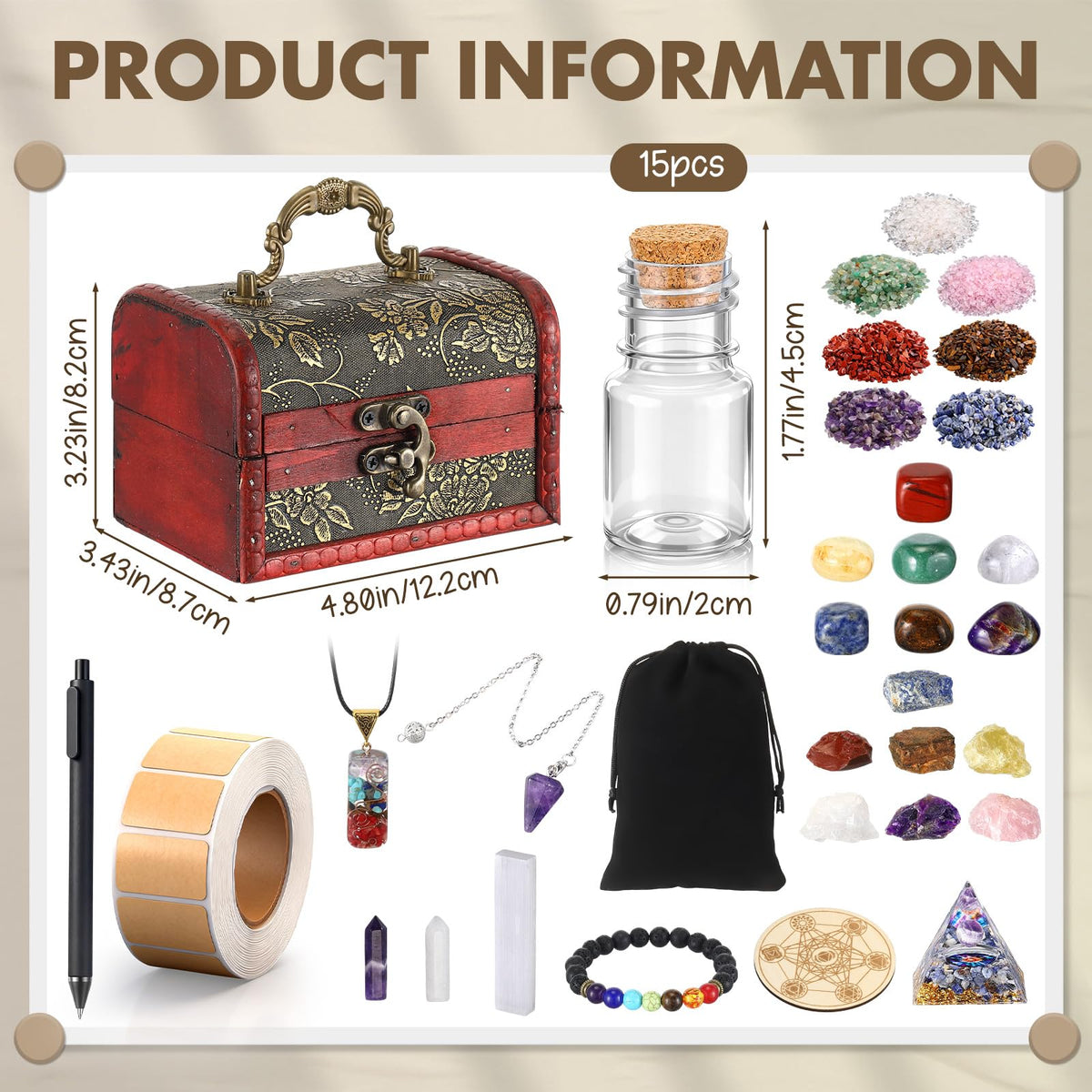64 Pcs Crystals and Healing Stones Set for Meditation,7 Raw Chakra Stones Crystals Kit Pyramid Reiki Real Crystal Stone with Wooden Box, Lava Bracelet, Chakra Necklace, Gifts for Crystal Beginners