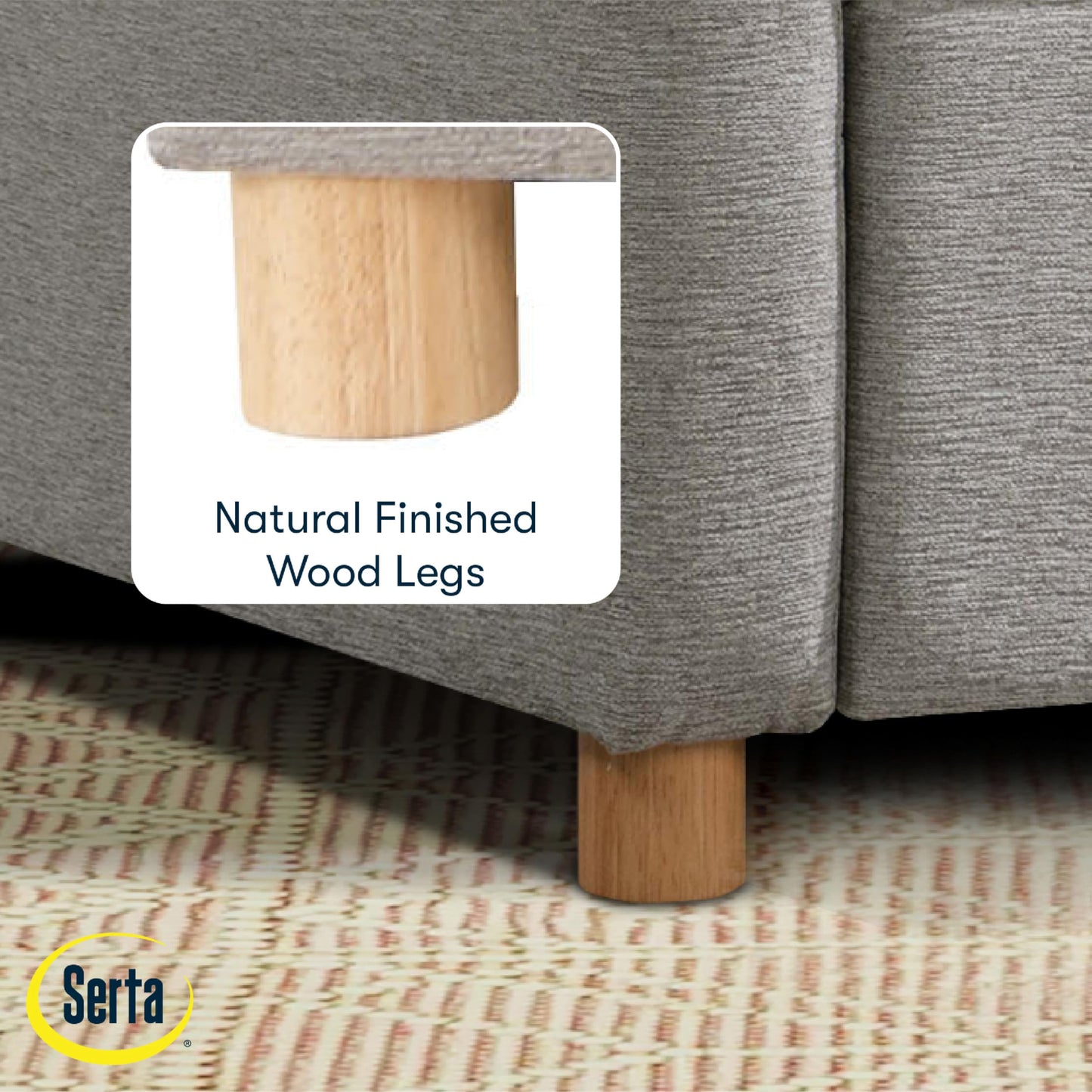 Serta® Corwin 36" Convertible Accent Chair, Dreamcoil® Comfort, FingerGuard® Pinch Point Protection, Woven Polyester Fabric, Light Gray