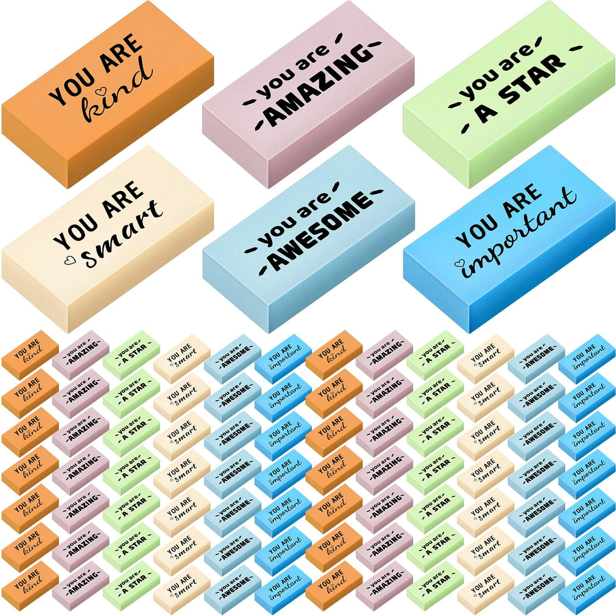 Resurhang 180 Pcs Erasers Bulk for Kids Inspirational Pencil Erasers Bulk for Drawing Motivational Big Eraser School Supplies for Classrooms Back to School Office (Motivational,Morandi)