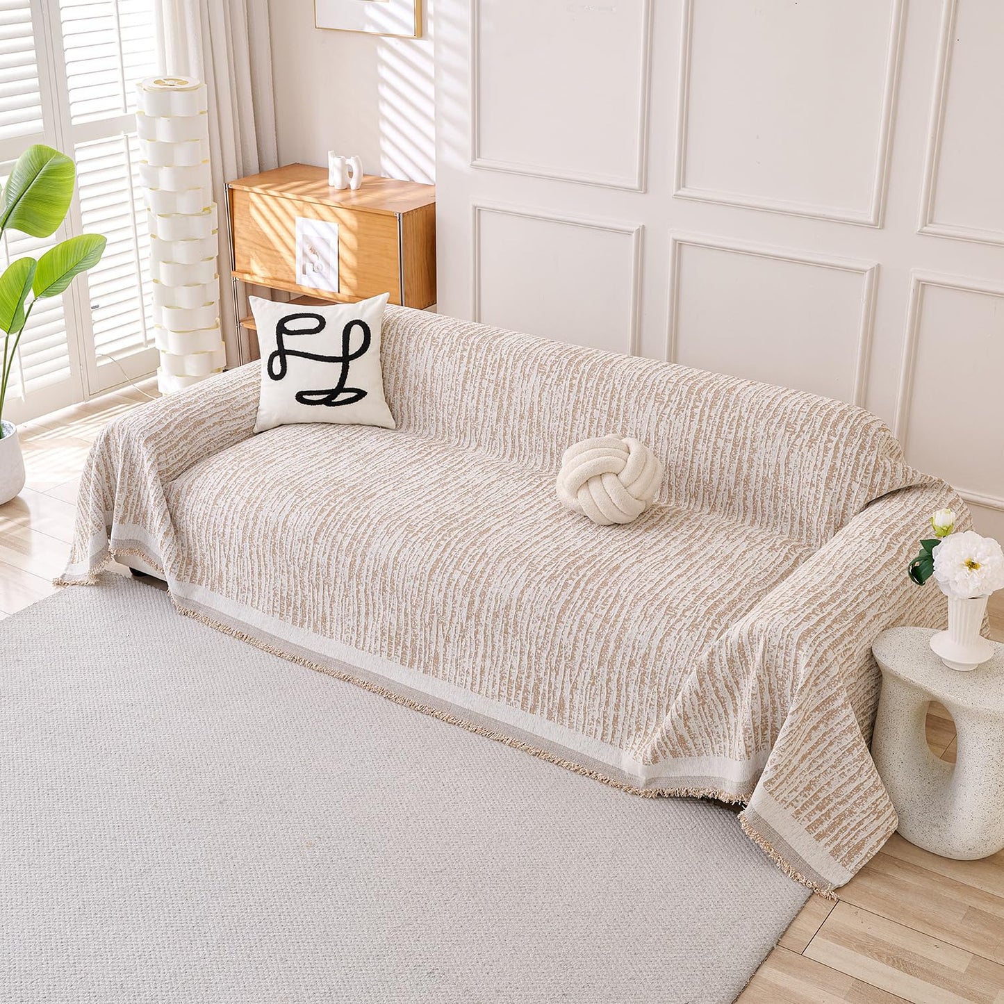 Erke Couch Cover Sheet Blanket for 4 Seater Oversized Sofa Sectional, Machine Washable Chenille Slipcover, 4-Seat L Shape U-Shaped Extra Large Slip Covers Furniture Decor Protector