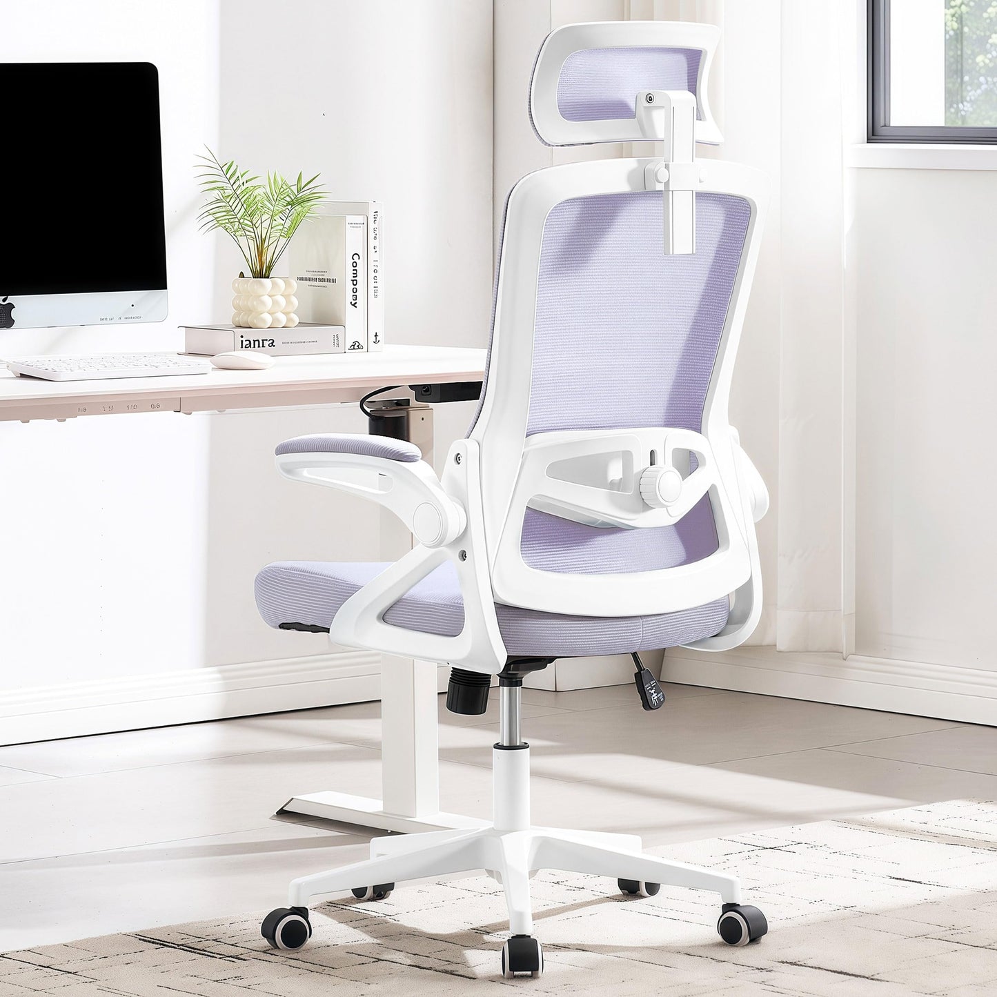 Fizzin Ergonomic Office Chair, 400 LBS Desk Chair with Adjustable Lumbar Support, High Back Breathable Mesh Computer Chair Rolling Work Swivel Task Chairs, Comfy Home Office Desk Chair (Lavender)