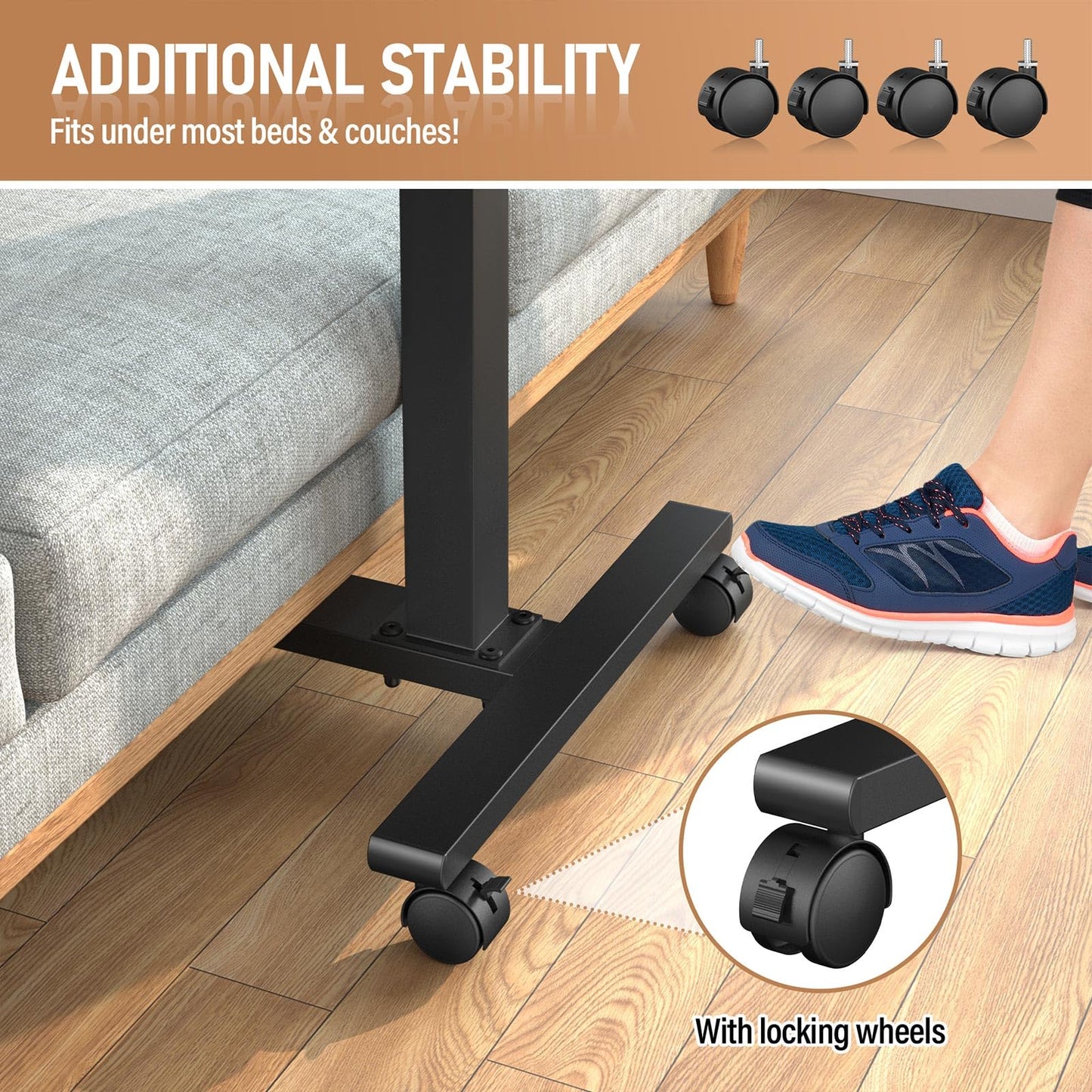Eocnrhe Adjustable Overbed Bedside Table, Hospital Bed Table with Wheels, Portable Rolling Desk, Mobile Small Standing Desk, Rolling Laptop Stand, Computer Cart